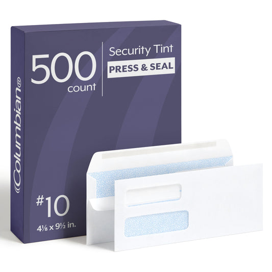 Columbian #10 Security Envelopes, 500 Pack, Double Window Self Seal Envelopes for Invoices, QuickBooks Checks and Business Mailings, 4-1/8 x 9-1/2 Inches, Durable 24 lb White Paper