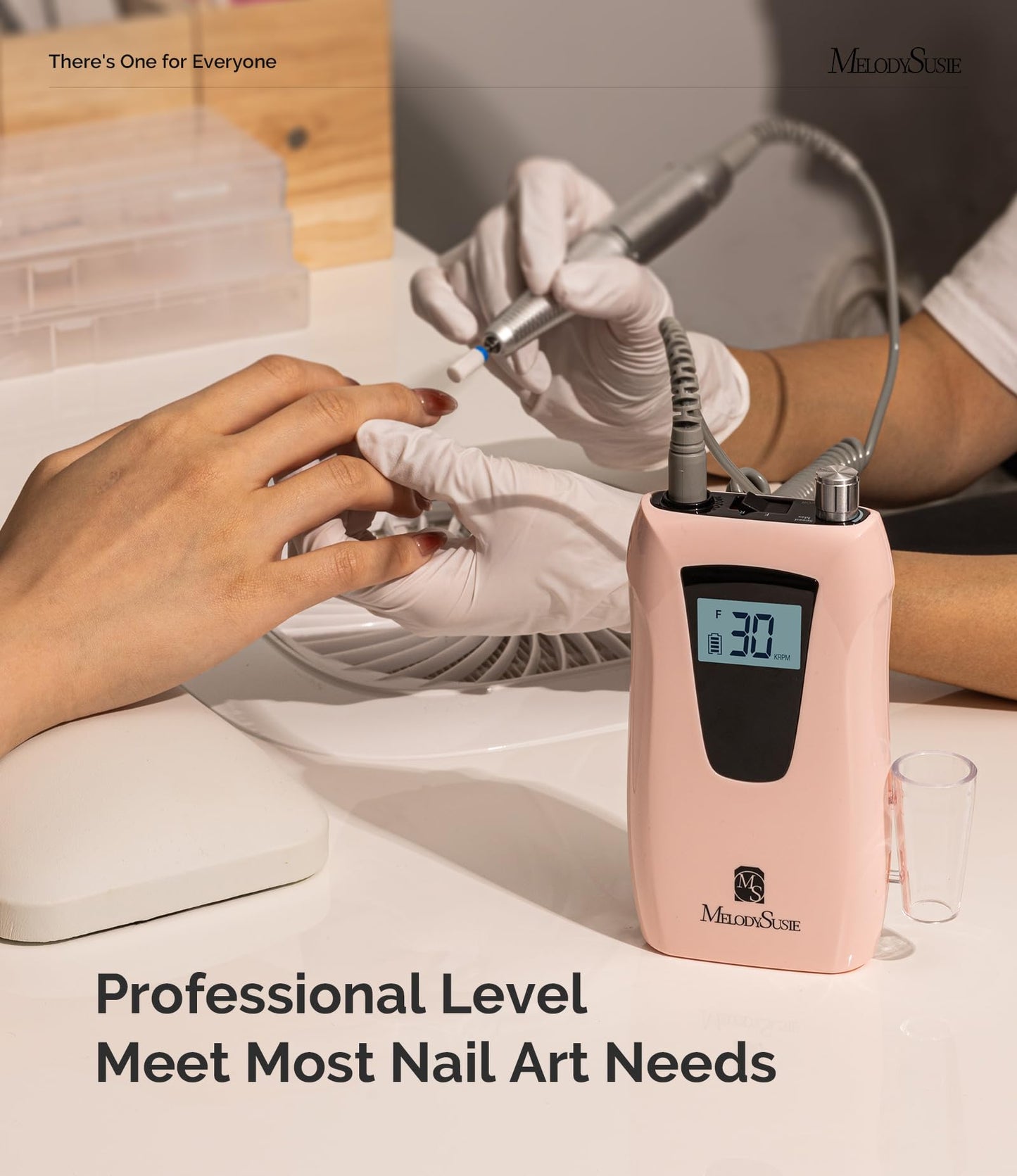 MelodySusie Professional Nail Drill 30000RPM, SC320D Rechargeable Electric Nail Drill Machine, Cordless Nail E File for Acrylic Gel Nails, 8pcs Nail Drill Bits 106pcs Sanding Bands, Selene Pink