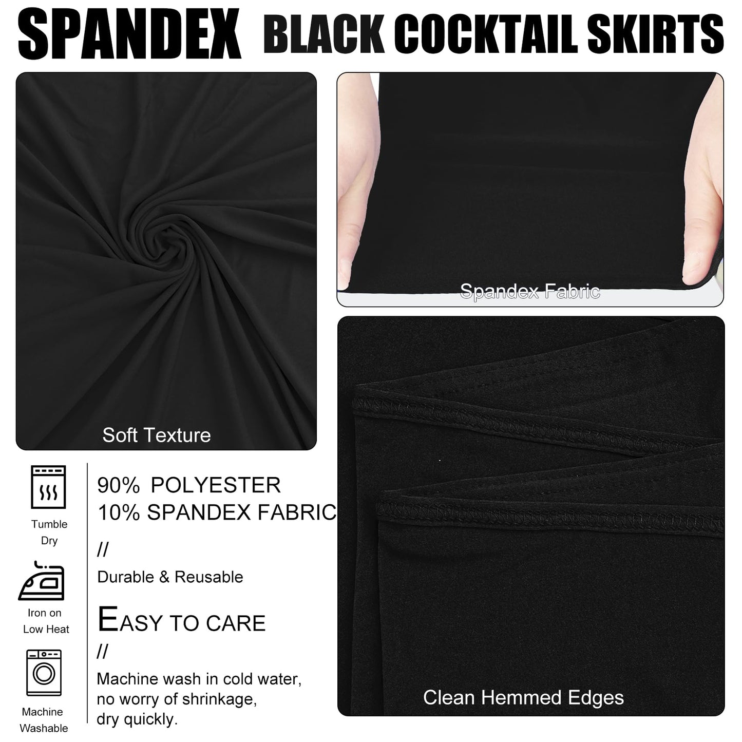 JALANCY 4 Packs 32 x 43 Inch Spandex Round Cocktail Table Skirts with Wavy Drapes Stretch Cocktail Tablecloth Fitted High Top Tables for Wedding Bar Party Banquet (Black)
