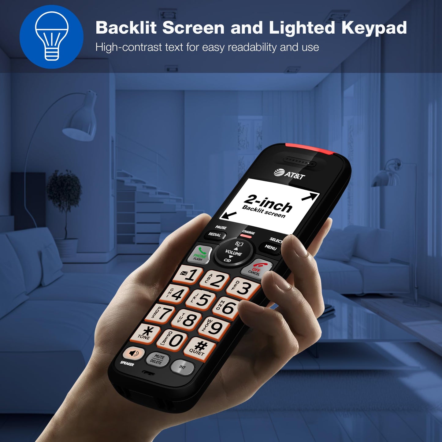 AT&T EL2131-21 2-Handset DECT 6.0 Cordless Phone with Call Blocker (50 Numbers), Caller ID, Speakerphone, Backlit Display & Keypad - Black