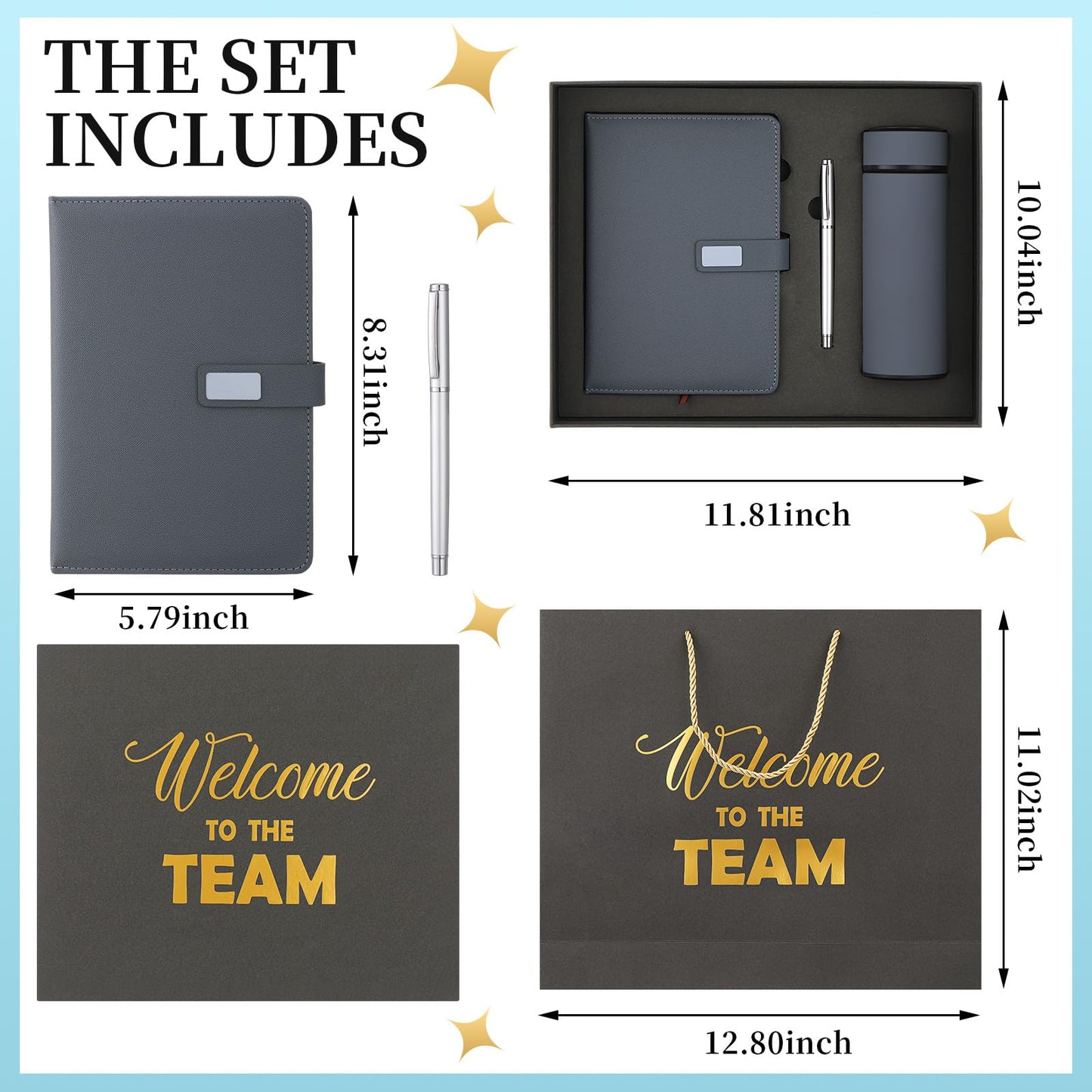 Thenshop Set of 5 New Employee Welcome to The Team Gift Sets Notebook Pen and Tumbler Welcome to The Team Box Employee Appreciation Gift Sets for New Worker Men Women Office(Grey)