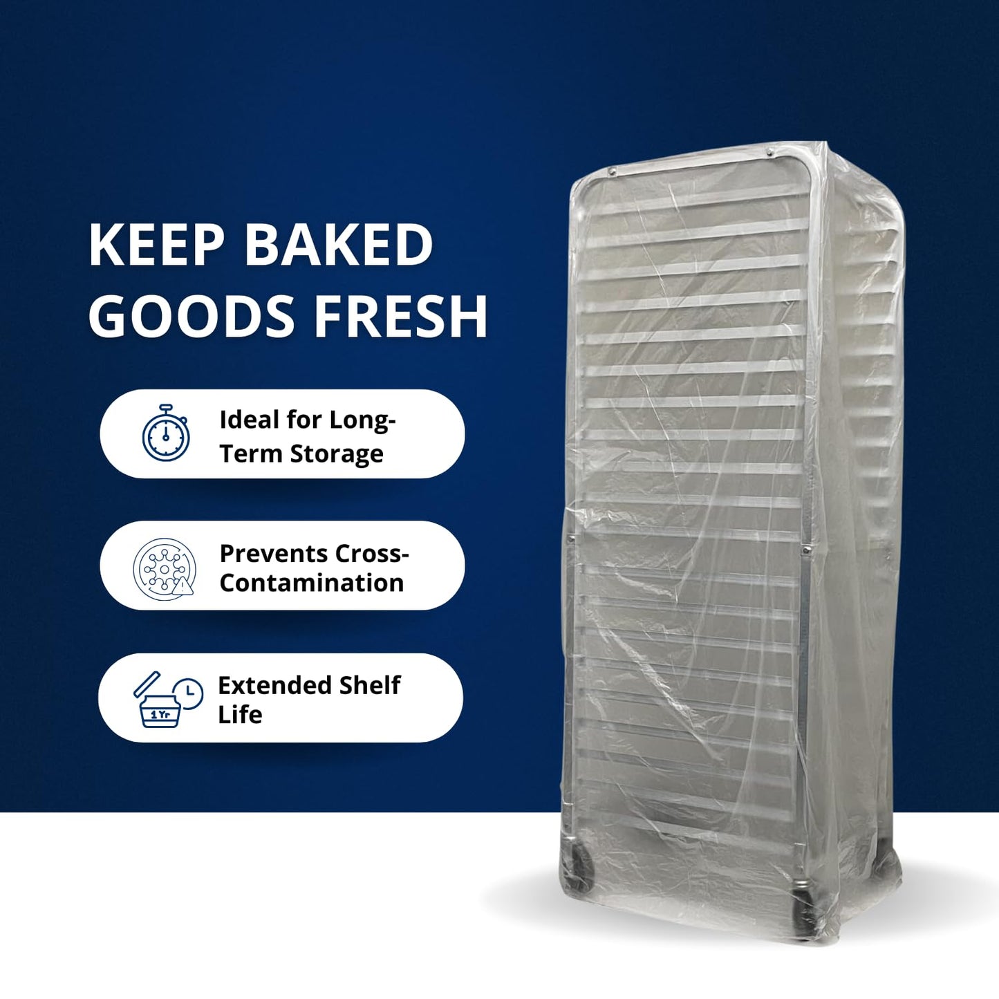 FSE Disposable Commercial Grade Sheet Pan/Bun Pan Rack Covers, 20.25" W x 26" D x 69" H, Clear, 50 Count