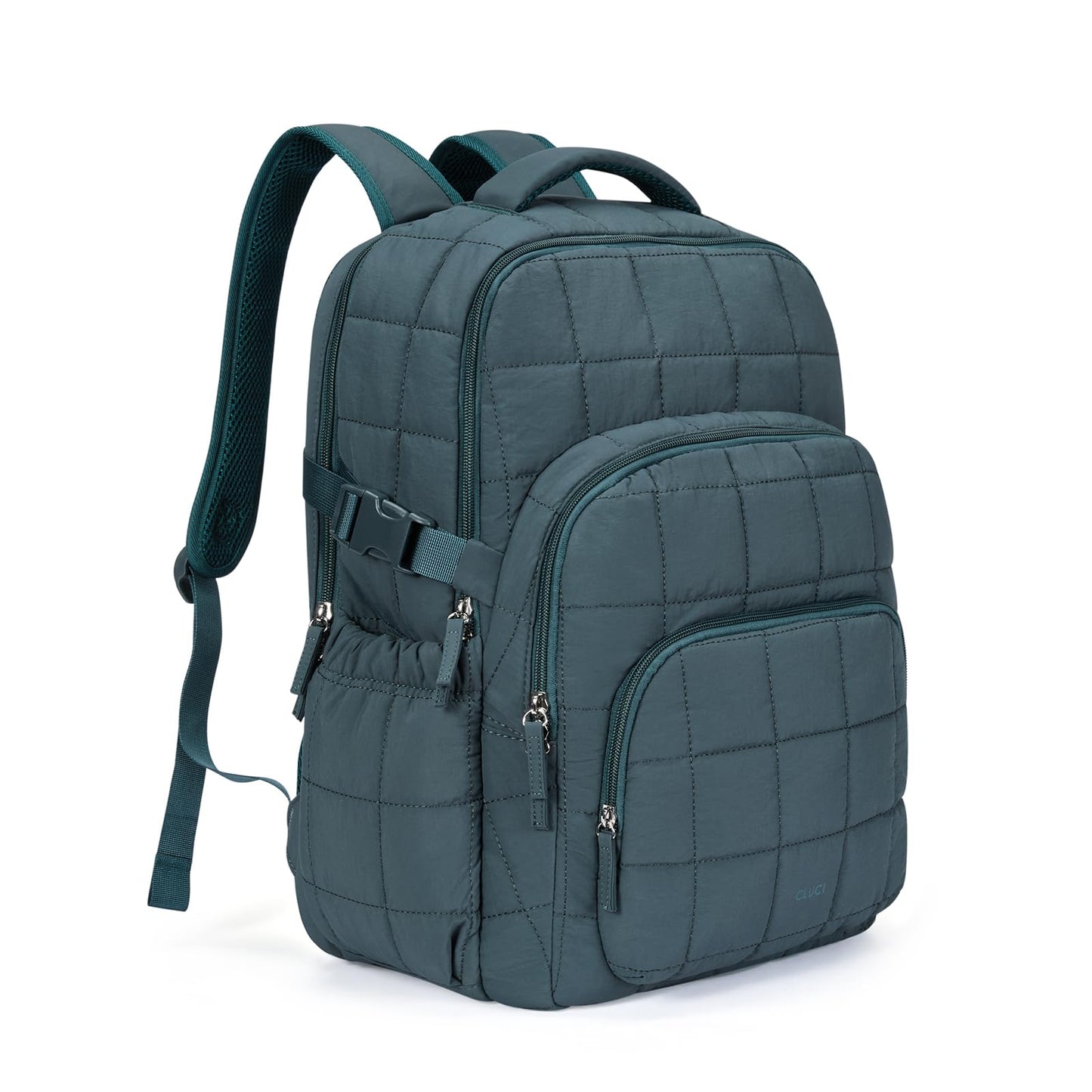 CLUCI 17.3 Inch Laptop Backpack for Women, Anti Theft Travel Backpack, Puffer Quilted Work Backpack, Water Resistant College Bookbag, Carry on backpack with RFID(Green)