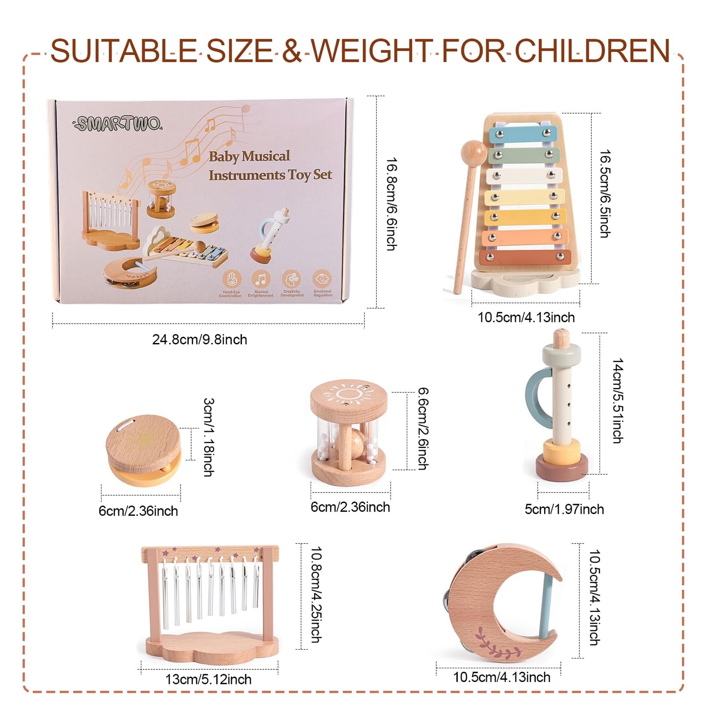 Smartwo Baby Montessori Musical Instruments,Wooden Percussion Xylophone Musical Toys for Toddlers,Sensory Toys for Kids Preschool Educational,Birthday Gift