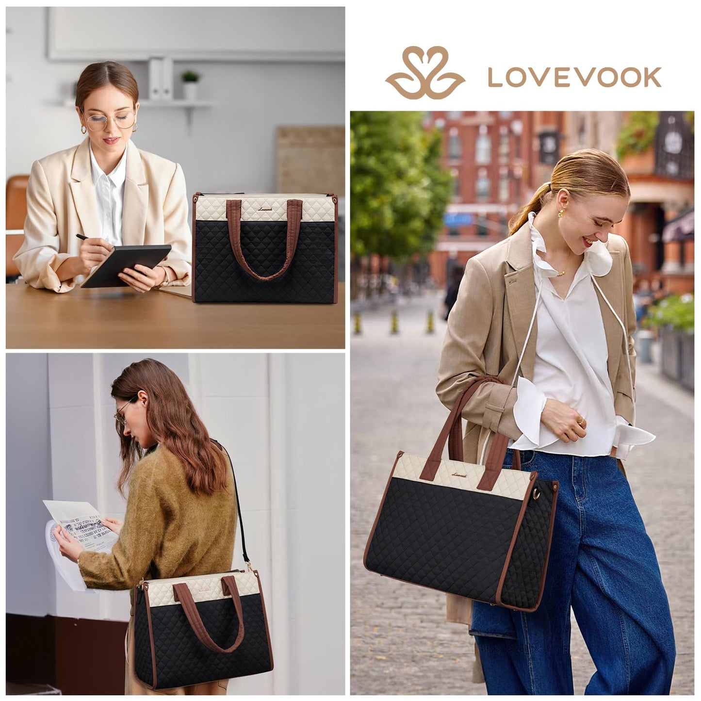 LOVEVOOK Laptop Tote Bag for Women,Canvas Work Tote Bag for Women with Clutch Purse,17.3 Inch Computer Briefcase Bag,Professional Teacher Business Office Bag,Lightweight Shoulder Travel
