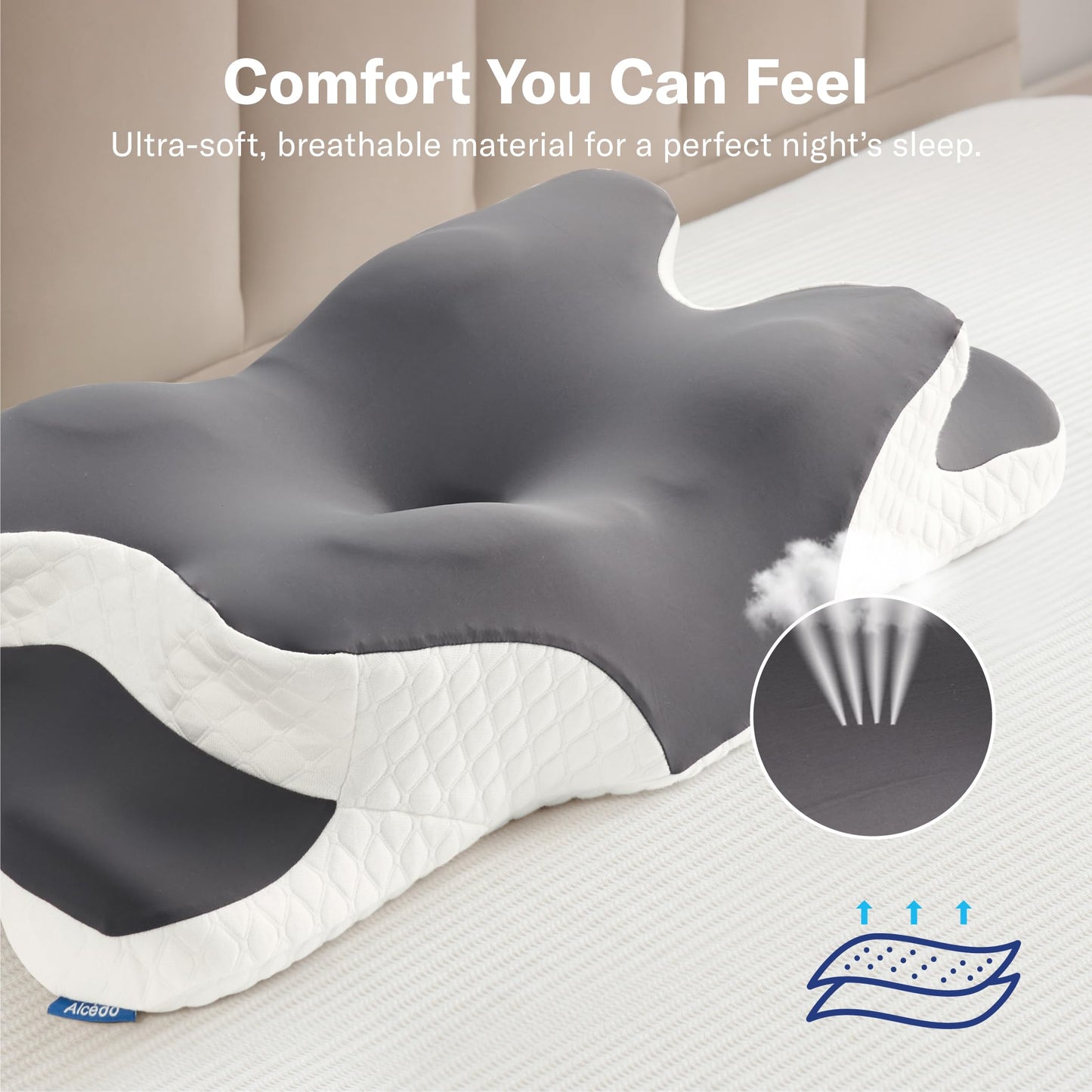 Alcedo Cervical Memory Foam Pillow for Neck and Shoulder Pain Relief, Ergonomic Adjustable Orthopedic Pillow with Cervical Support for Side, Back and Stomach Sleepers
