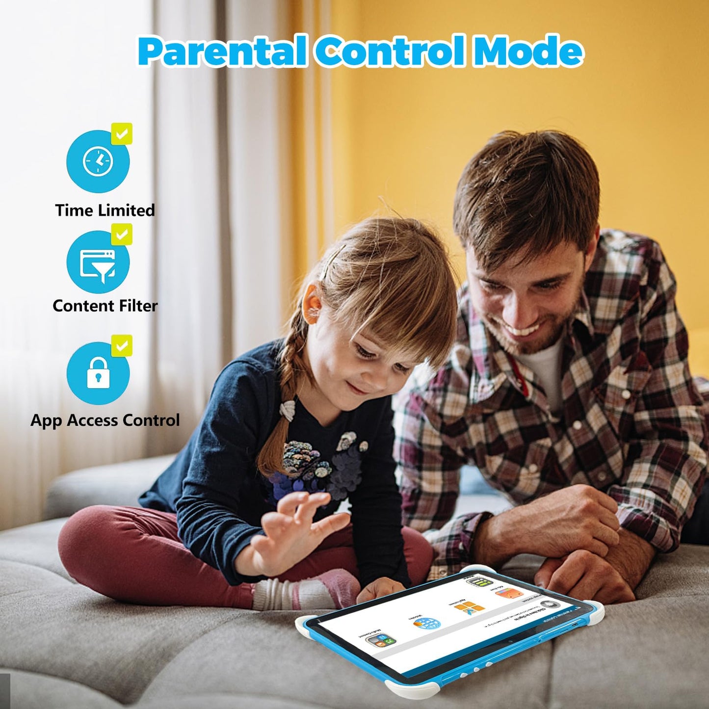 Kids Tablet 10 Inch,Tablet for Kids Android 14,3GB+64GB,8-Core CPU,2.4/5G WiFi WiFi 6,12H Battery Life,Parental Control,1280x800 HD Display,Dual Cameras,Shockproof Case,Pre-Installed Educational Apps