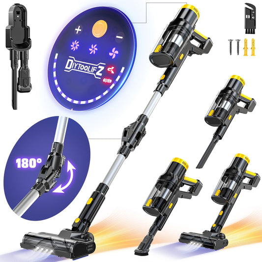 350W 40KPa Cordless Vacuum Cleaner for DeWalt 20V Battery (No Battery), 6-in-1 Self-Standing Stick Vacuum, 3 Models, Dual Dust Cup, LED Display & 180° Bendable Wand for Carpet, Pet Hair & Hard Floors