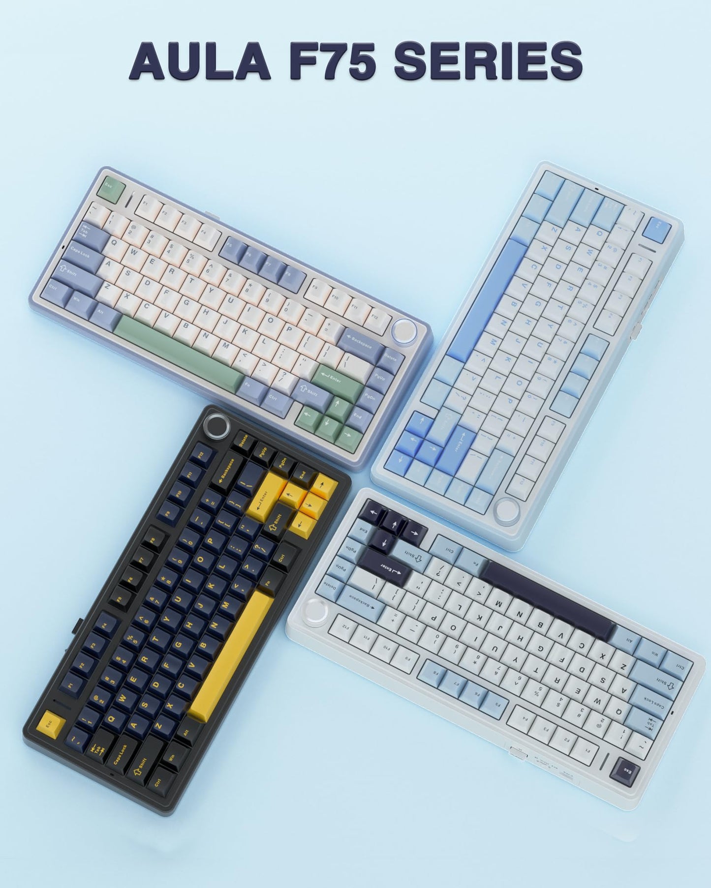 AULA F75 75% Wireless Mechanical Keyboard,Gasket Hot Swappable Custom Keyboard,Pre-lubed Reaper Switches RGB Backlit Gaming Keyboard,2.4GHz/Type-C/BT5.0 Mechanical Keyboard (White & Blue)