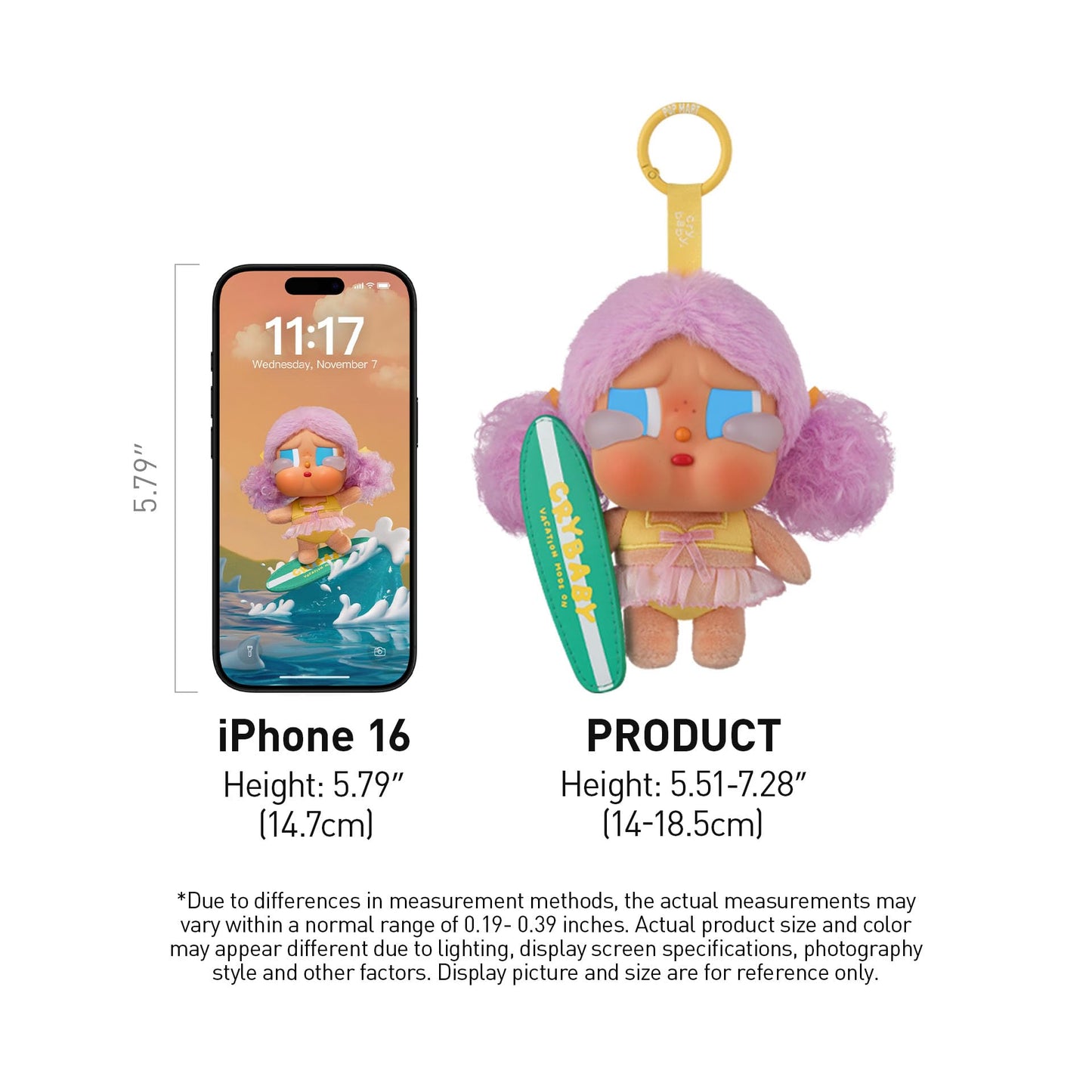 POP MART Crybaby Vacation Mode On Series-Vinyl Plush Pendant Blind Box, Collectible Toys, Holiday Birthday Gifts for Girls and Boys, Single Box