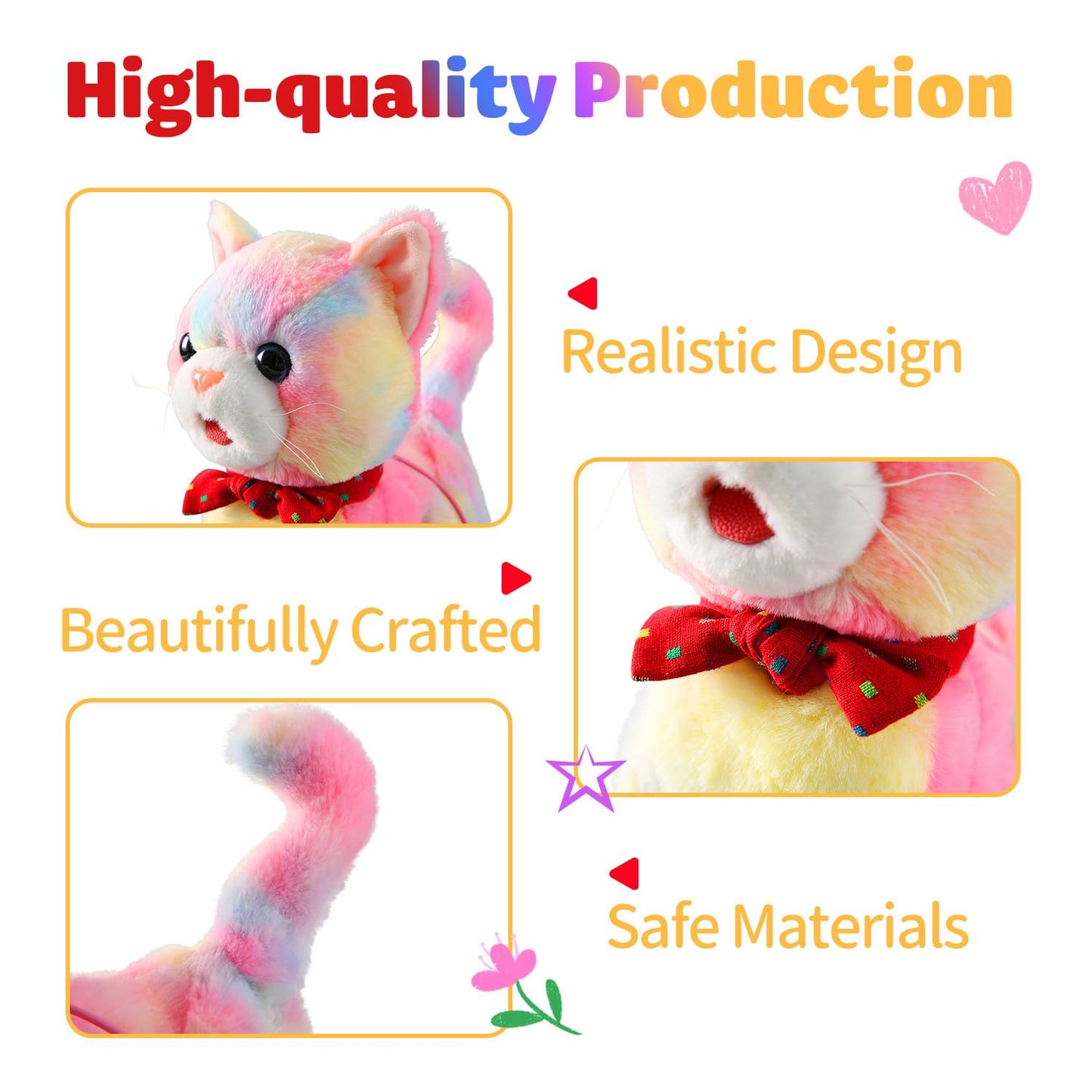 Marsjoy Colorful Leash Walking Cat Set Singing That Purrs and Meows Stick Out Tongue Animated Plush Robot Kitten Pet Moving Plush Realistic Stuffed Animal Remote Control Cute Robotic Kitty Toy