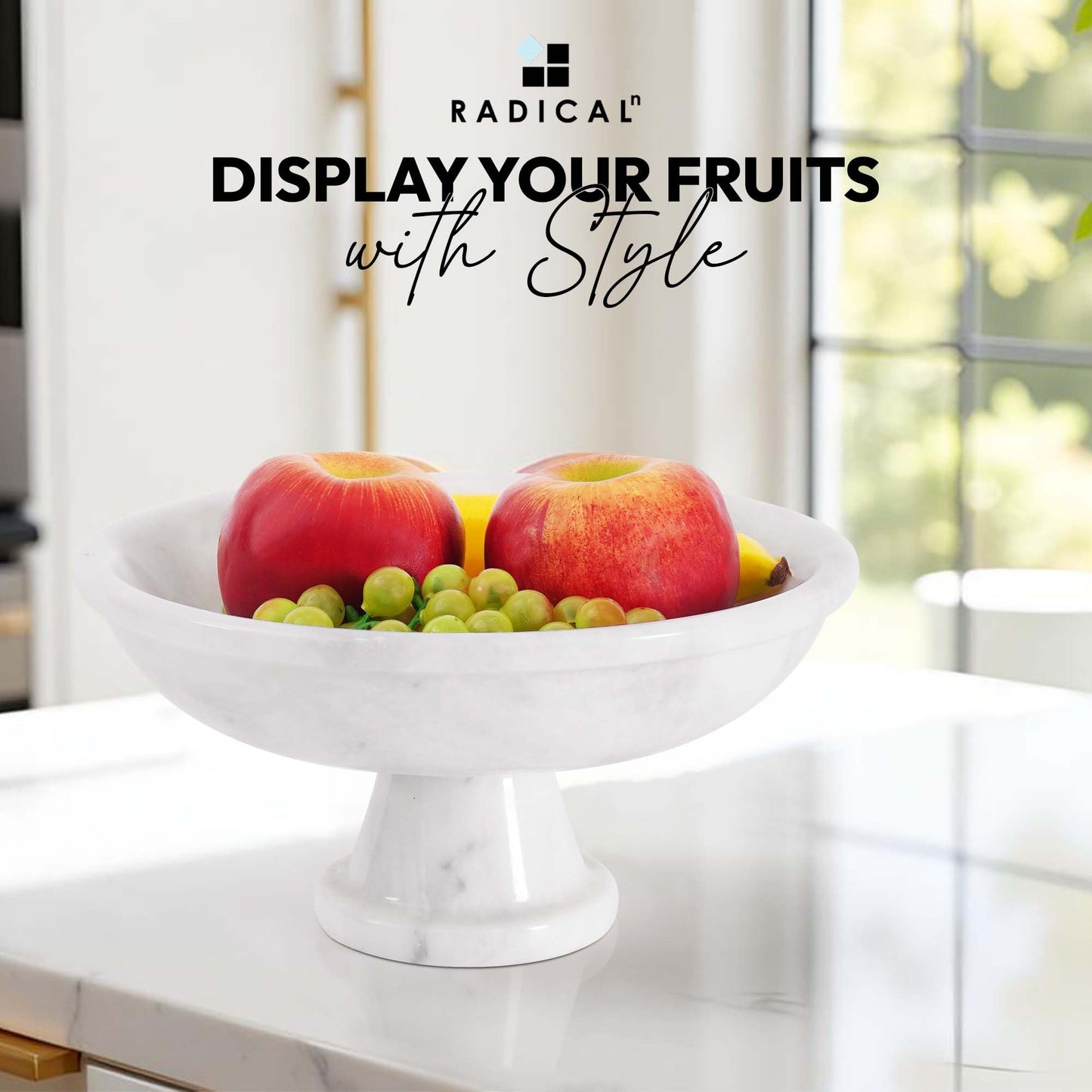 Radicaln Marble Fruit Bowl For Kitchen Counter 10" Inches White Handmade Bananas Holder, Ideal key Bowl, Modern Salad and Serving Bowl for Home Storage
