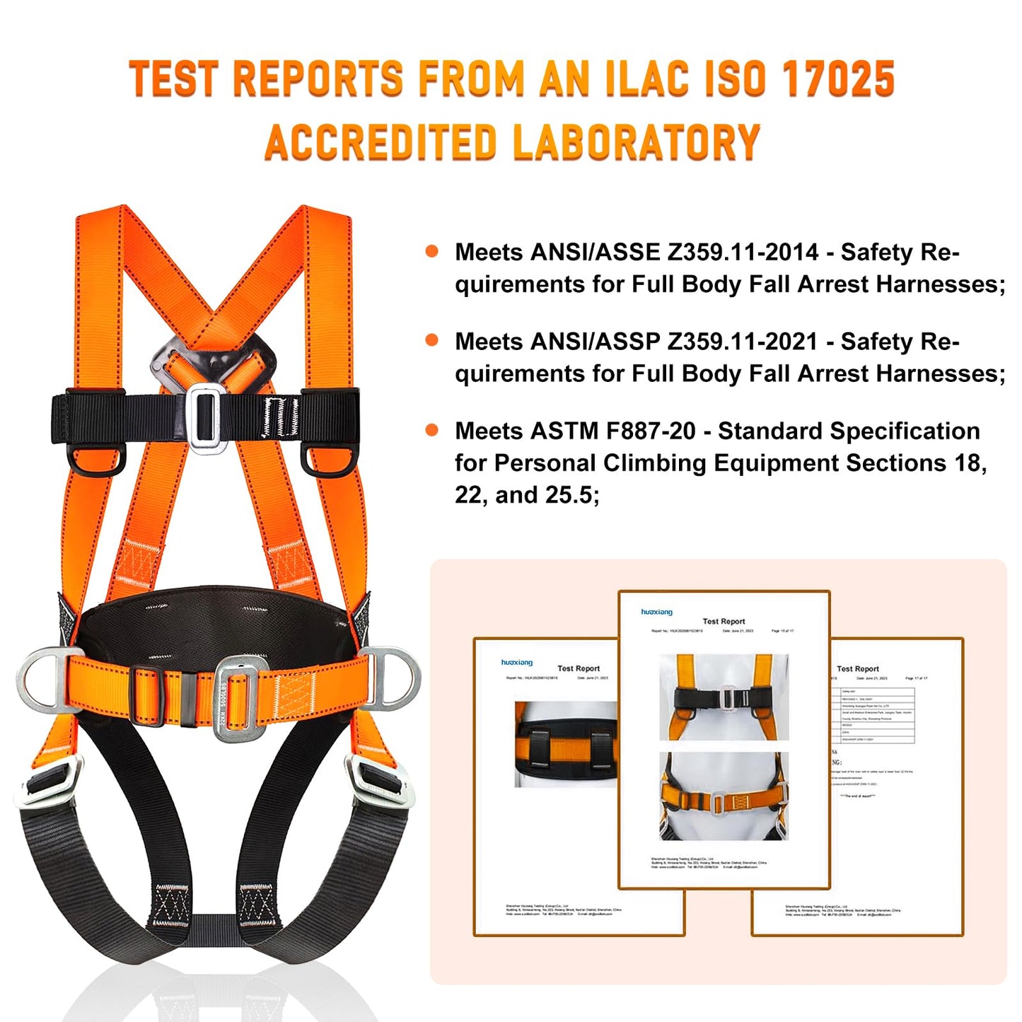 WHITEDEW Safety Harness Fall Protection Kit with Shock Absorbing Lanyard, Roofing Work Harnesses Full Body Safety Harness for Construction (Orange)