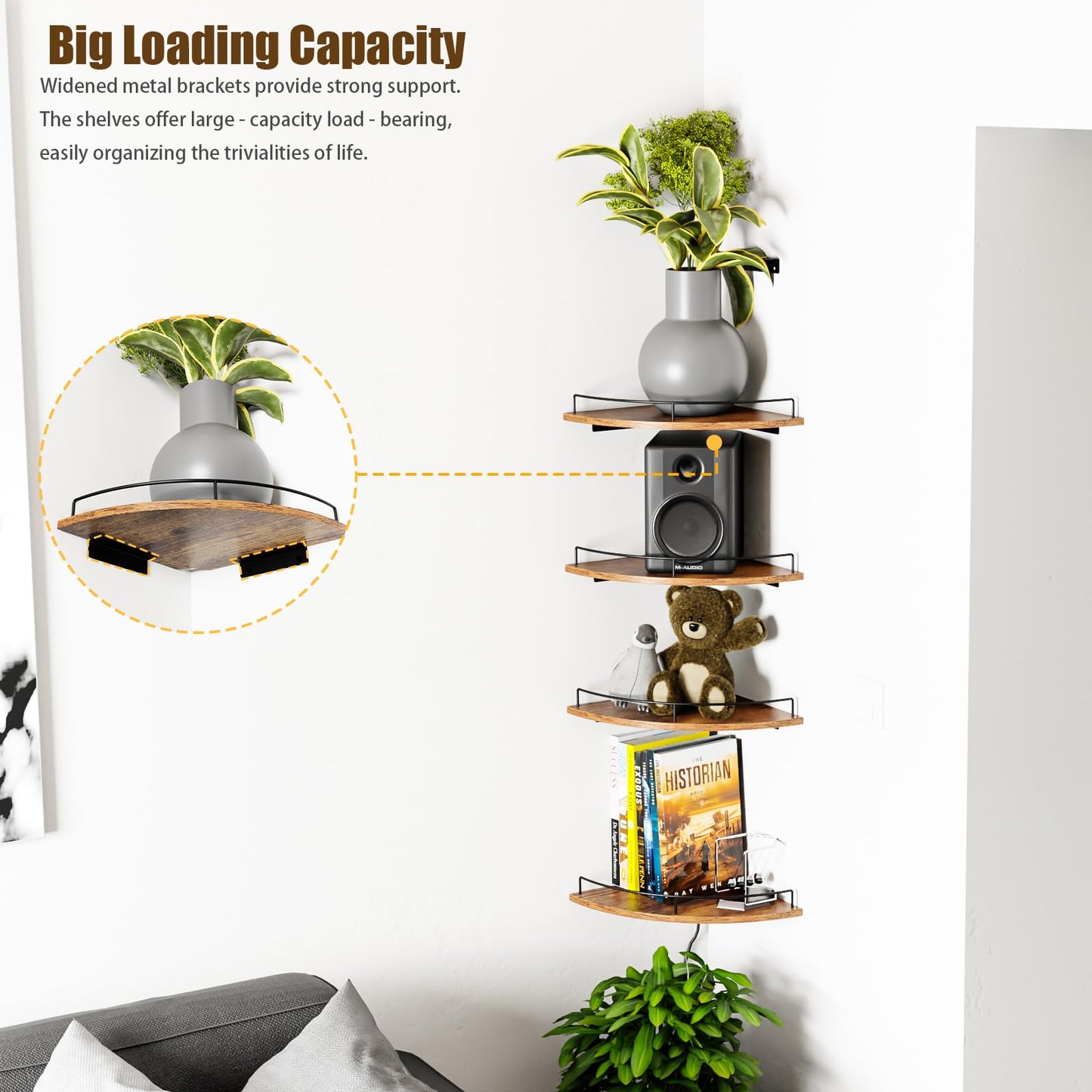 FNBAR Corner Shelf Wall Mount, Floating Corner Shelves, Set of 4 Corner Wall Shelf Organizer,Rustic Wood Wall Storage Display Shelves forLiving Room Bedroom Bathroom Kitchen