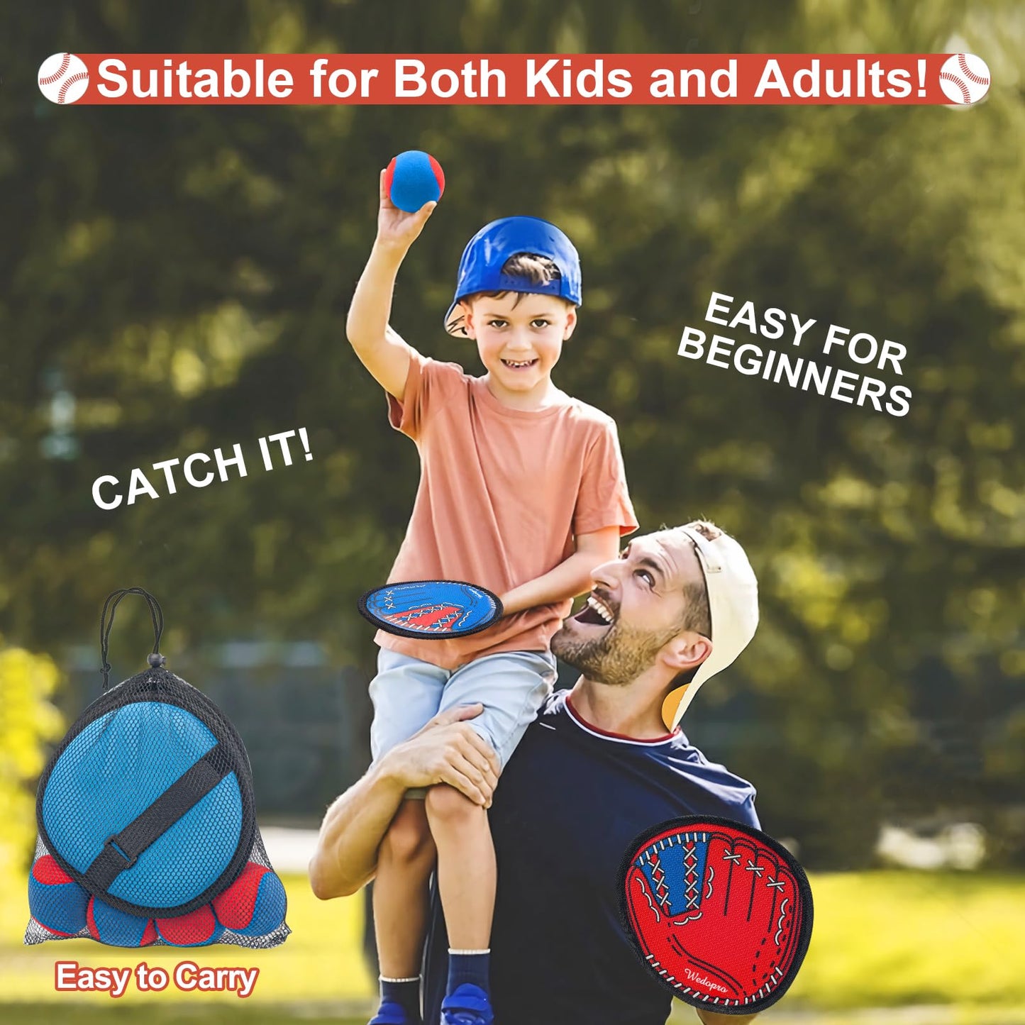 Toss and Catch Ball Set: Beginner Kids Baseball Training Glove & Catch Ball Toys, Kids Outdoor Games for Adults and Family, Fun Baseball Game Gift for Ages 3 4 5 6 7 8 9 10 11 12 Year Old Boys Girls