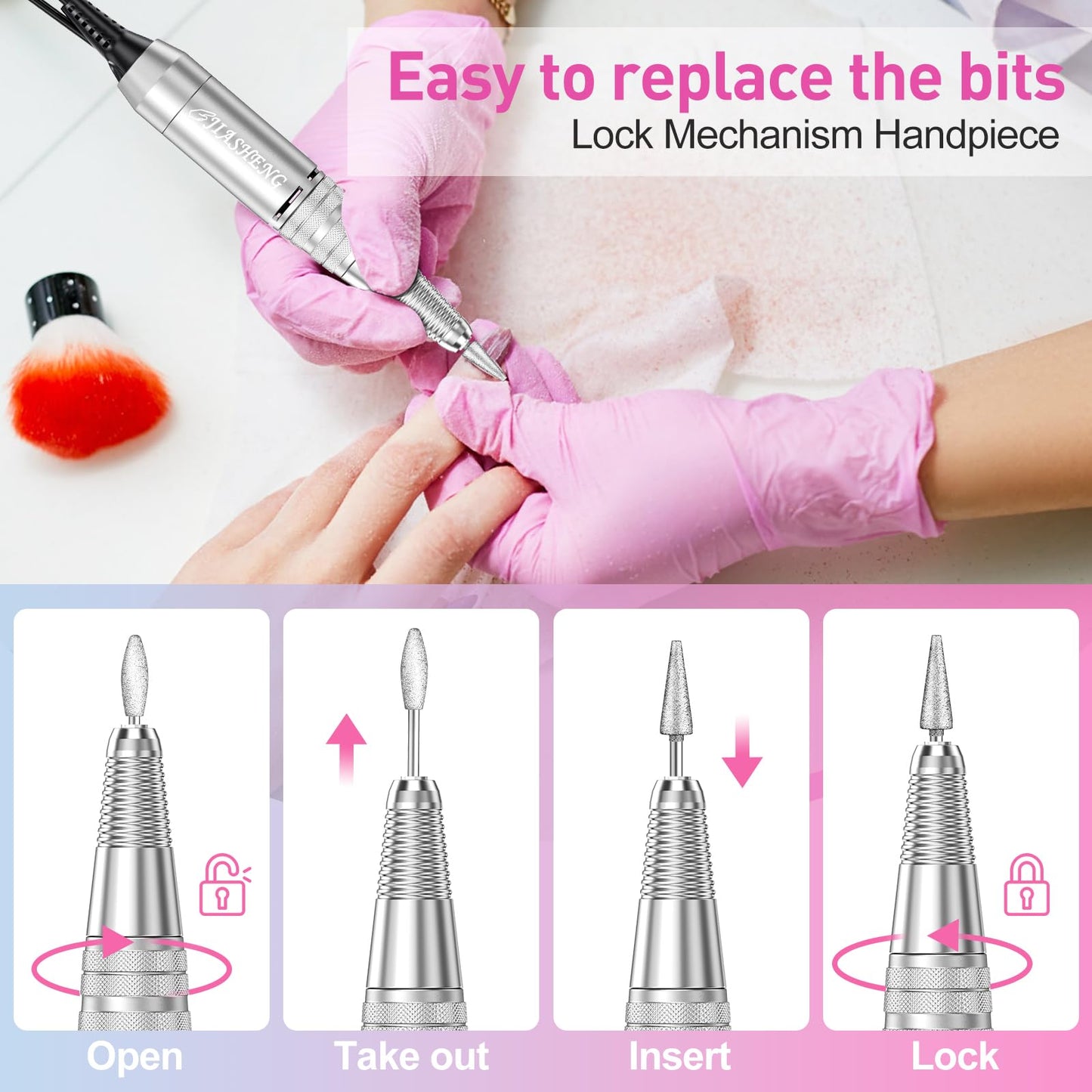 Jiasheng Electric Nail Drill, 30000rpm Professional Nail Drill Machine, Compact Electrical Nail File Kit for Acrylic Gel Nails Efile Drill for Manicure and Pedicure Salon Use White