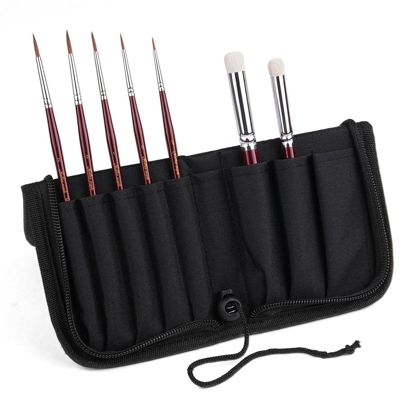 Kolinsky Sable Miniature Paint Brushes - Golden Maple 7pcs Detail Paint Brushes Drybrushes for Acrylic Watercolor, Small Fine Detail Paint Brush Set for Mini Paints (red)