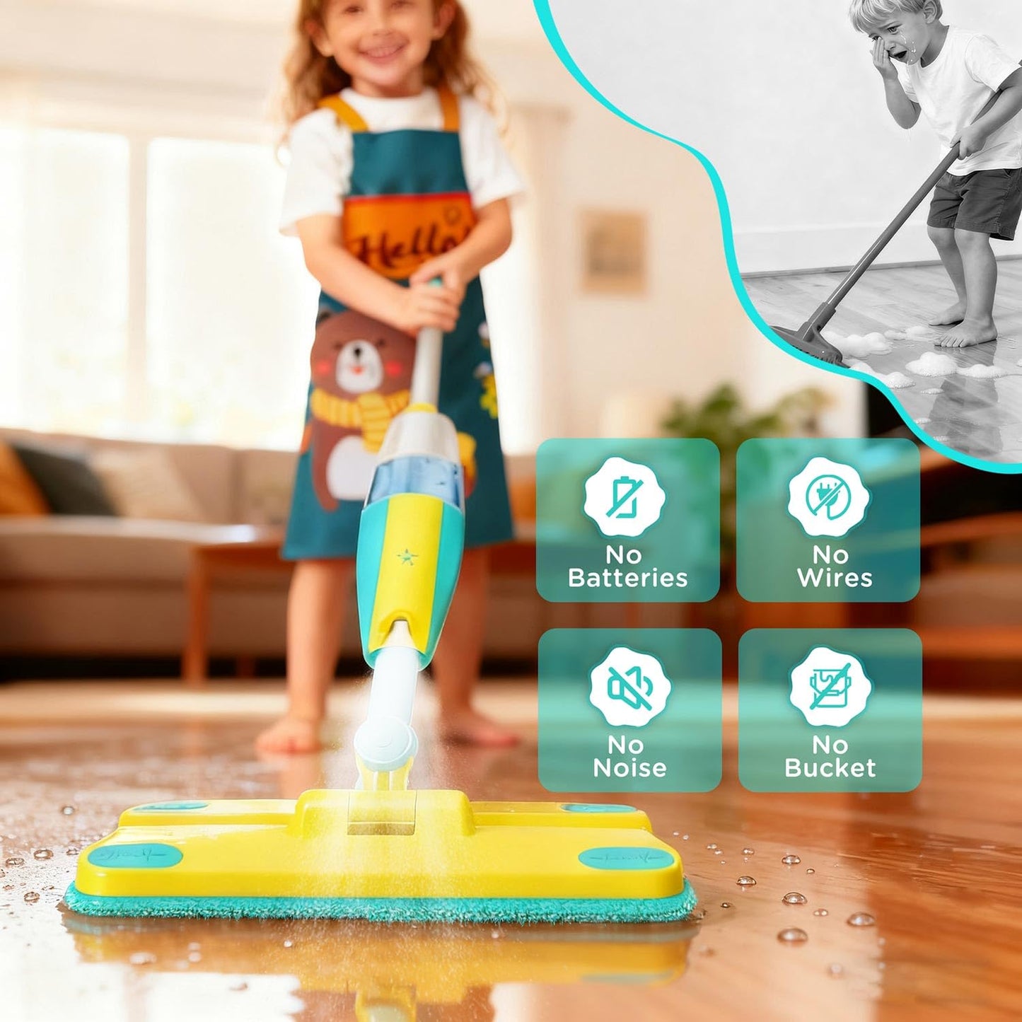 Kids Spray Mop,Toddlers Cleaning Play Sets with Real Water Sprayer,Includes Versatile A,Pretend Play Sets,Toddler Kids Cleaning Toy Set,Montessori Cleaning Set,Gifts for Boys Girls