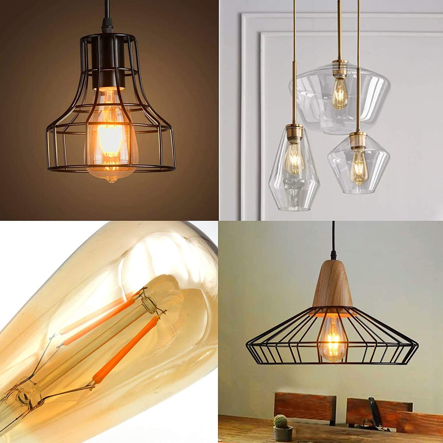 LED Dimmable Edison Light Bulbs 4W Vintage Light Bulb, 2200K-2400K Warm White (Amber Glass), Antique LED Edison Bulbs, Squarrel Cage Filament,ST64, E26 LED Bulb Base
