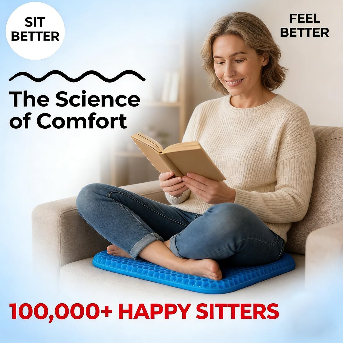 Volosso Gel Seat Cushion, Cushion, Gel Seat Cushion for Long Sitting, Breathable Honeycomb Design Absorbs Pressure Points Chair Pad, for Office Chair, Wheelchair, Car & Truck (42 * 36 * 4.5cm)