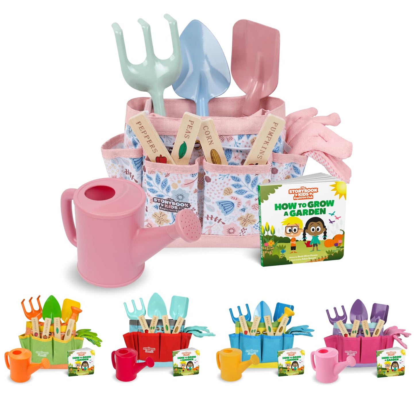 Floral Garden Kit Tools - Includes Sturdy Tote Bag, Watering Can, Gloves, Shovels, Rake, and Delightful Children's Book - Kids Garden Tool Set -Easter Gifts for Toddler Age on up
