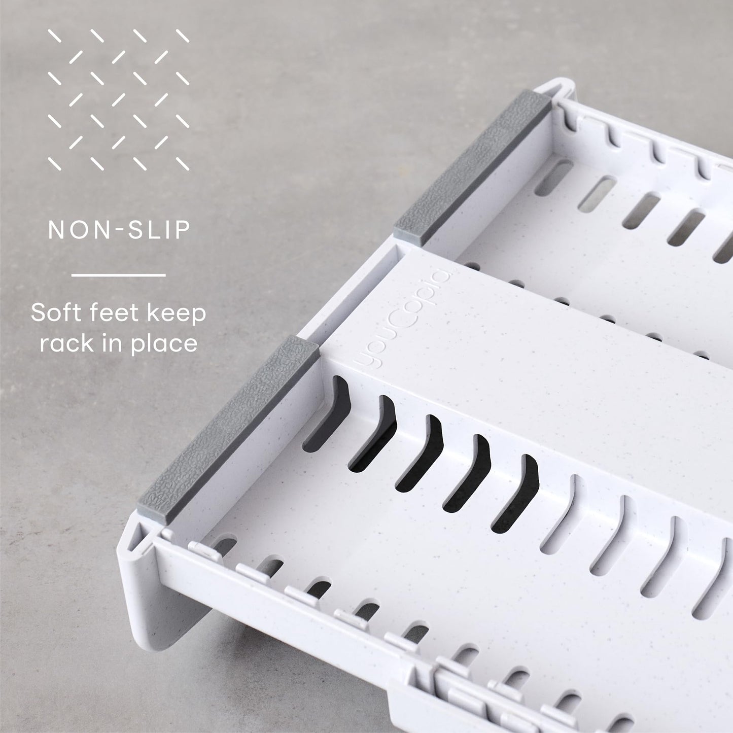 YouCopia StoreMore Expandable Pan and Lid Rack with Steel Wires, 12.5"-22" Wide Adjustable Pan Organizer for Kitchen Cabinet Storage, Premium Edition