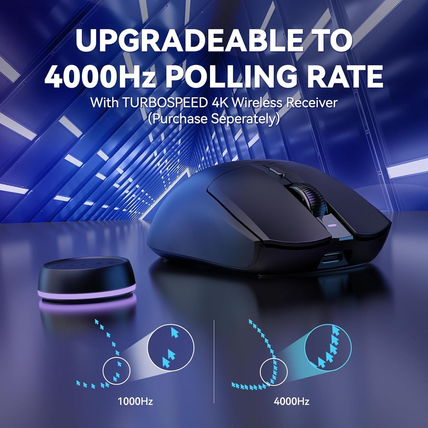A.JAZZ AJ139 G Pro 4K Wireless Gaming Mouse Ultra-Lightweight with Dual Mode-Type C Wired/2.4Ghz USB Receiver up to 26000DPI 6 Programmable Button Ergonomic Symmetric for PS4 Xbox PC Mac Gamer(Black)