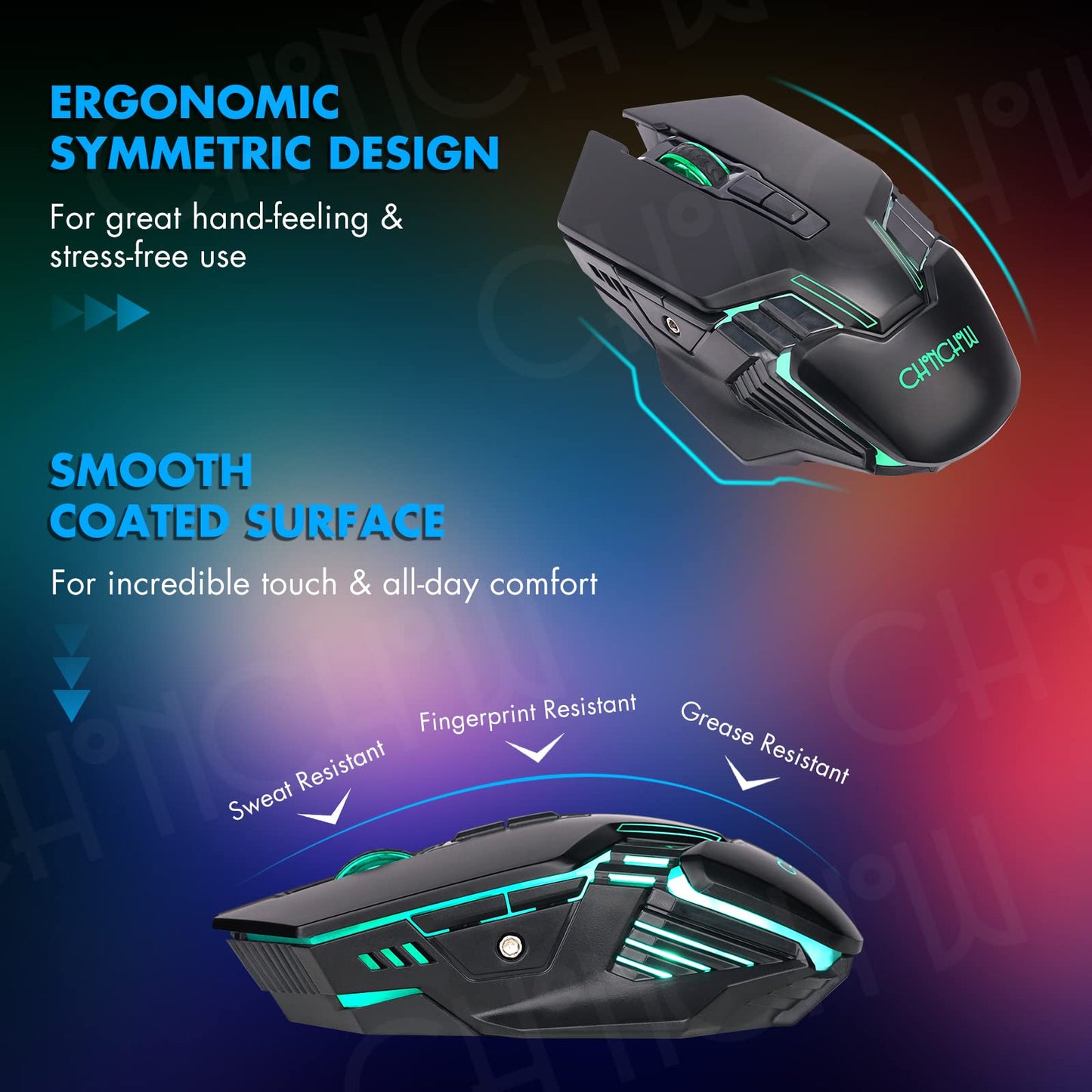 CHONCHOW Wireless Gaming Keyboard and Mouse Combo, Rechargeable 87 Key LED Light Up Keyboard Ergonomic Wireless Gaming Mouse, Backlit Wireless Gaming Mouse and Keyboard for Xbox PS4 PS4 PC Laptop