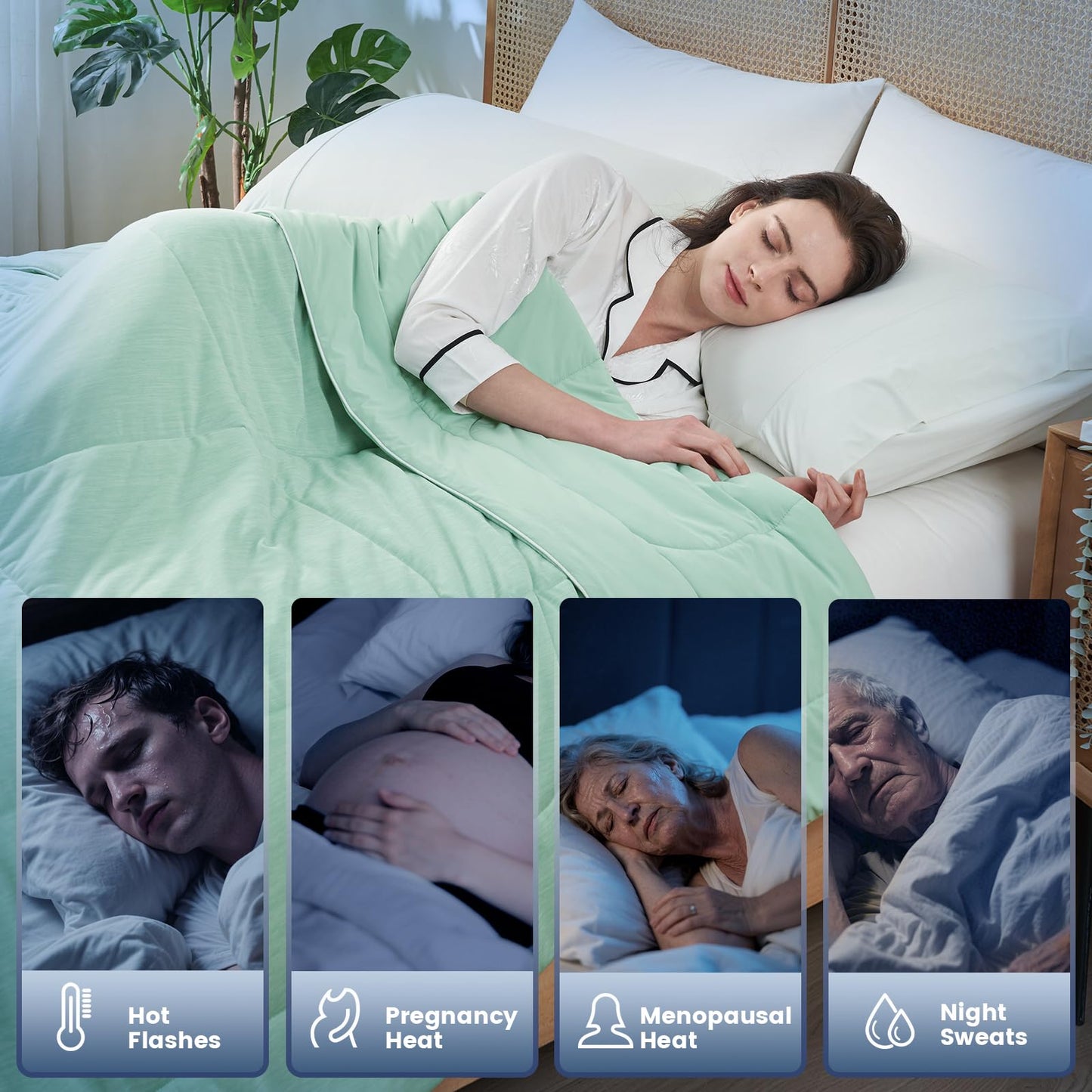 Amélie Home Cooling Comforter Twin Size, Reversible Lightweight Cooling Blanket for Hot Sleepers, Q-Max 0.43 Summer Breathable Cooling Quilt for Night Sweats, 68" x 90", Heather Mint Green