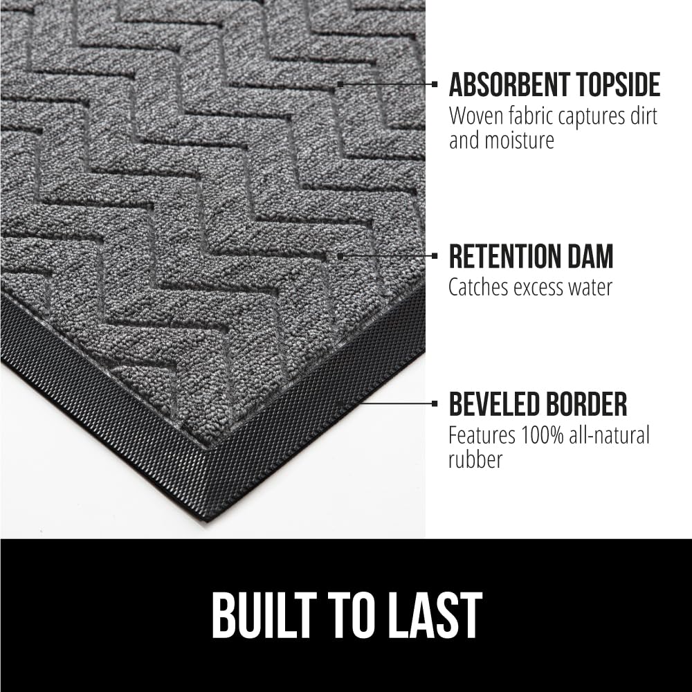 GORILLA GRIP 100% Waterproof All-Season WeatherMax Doormat, 72x24, Durable Natural Rubber, Stain and Fade Resistant, Low Profile, Indoor Outdoor Door Mats, Easy Clean Patio Entrance Mat, Steel Chevron