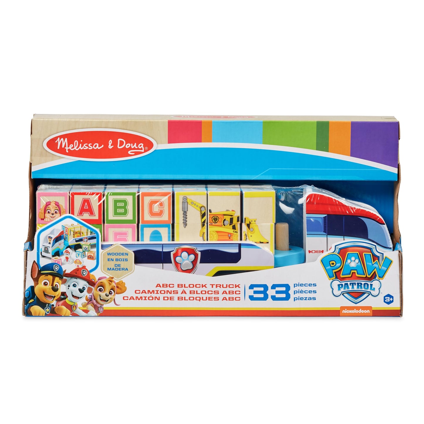 Melissa & Doug PAW Patrol Wooden ABC Block Truck (33 Pieces) PAW Patrol Sort and Stack Toys, Alphabet Blocks for Toddlers, Wooden Vehicle Toys for Kids Ages 3+