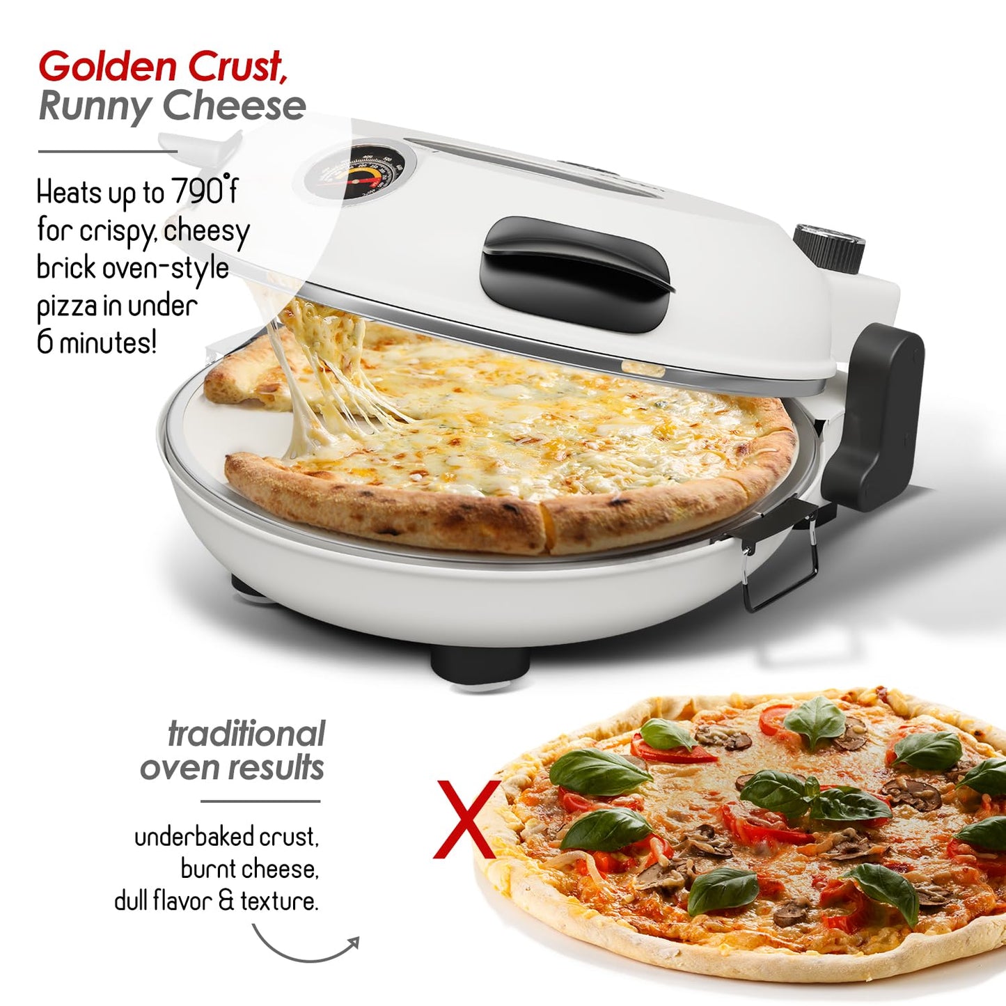 Eatex Electric Pizza Oven Indoor, 12 Inch Countertop Pizza Oven, Portable Stone Pizza Oven, Heats up to 790°F for Crispy Crust, Pizza Maker Machine for Home – Cream