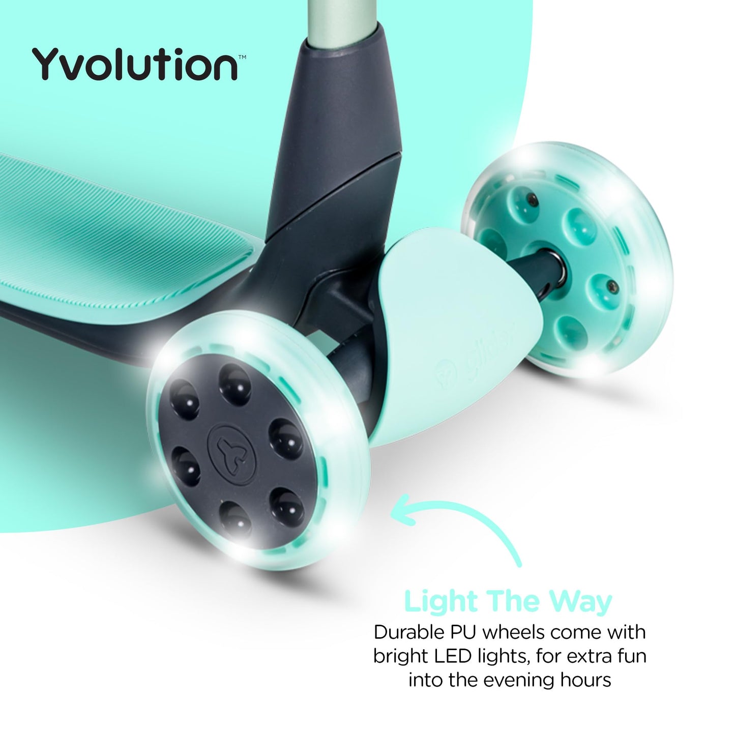 Yvolution Green Glider Nua Kids 3 Wheel Scooter, Foldable, LED Wheels, Adjustable Handlebar, for Boys and Girls Ages 3 to 10 Years Old