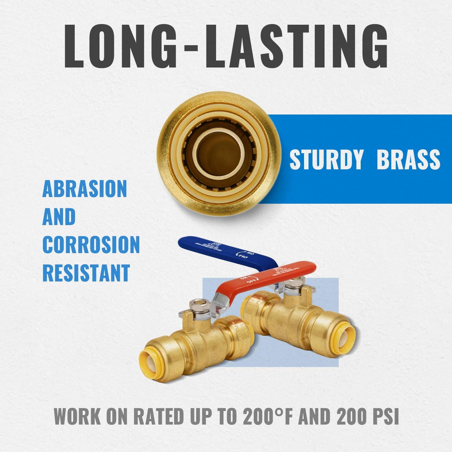 Shut Off Ball Valve 1/2 Inch, SUNGATOR 1/2 Inch Ball Valve, Push-to-Connect Water Shutoff, Easily Match to Pipe using Red and Blue Handle, No Lead Brass Fittings for PEX Pipe, Copper, CPVC, Pack of 12