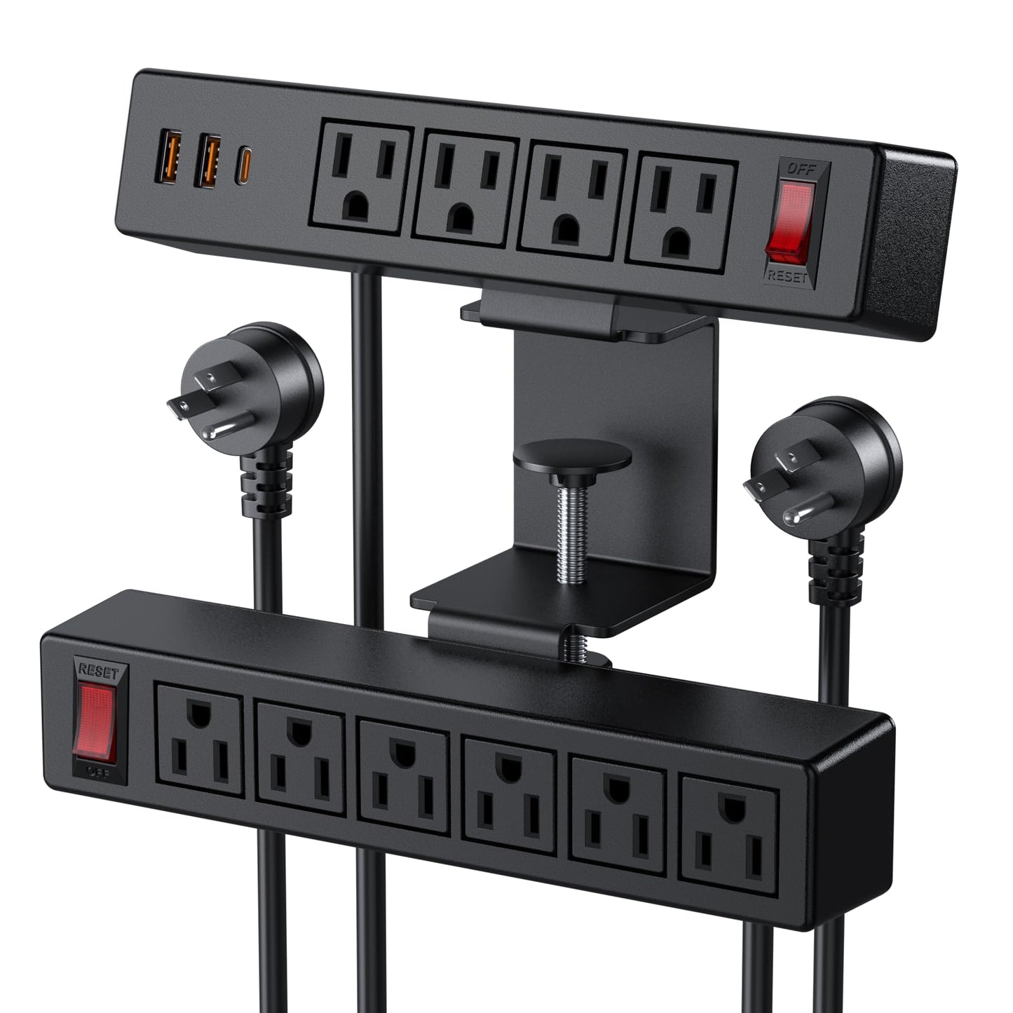 Desk Clamp Power Strip with PD20W USB-C, VILONG 2 in 1 Dual Layer Under Desk Power Strip, Removable Clamp Power Socket with 10AC Outlets & Switch, 6ft Extension Cord