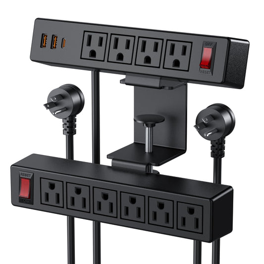 Desk Clamp Power Strip with PD20W USB-C, VILONG 2 in 1 Dual Layer Under Desk Power Strip, Removable Clamp Power Socket with 10AC Outlets & Switch, 6ft Extension Cord