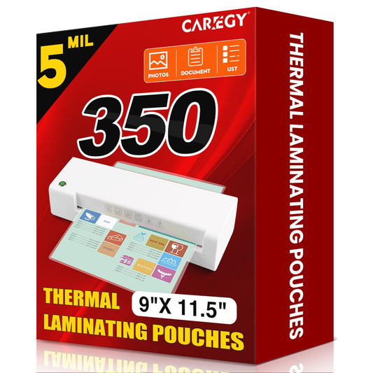 CAREGY Thermal Laminating Pouches,350 Pack Laminating Sheets, 5 Mil, 9 x 11.5 Inches Lamination Sheet Paper for Laminator, Round Corner Letter Size, Office and School Supplies