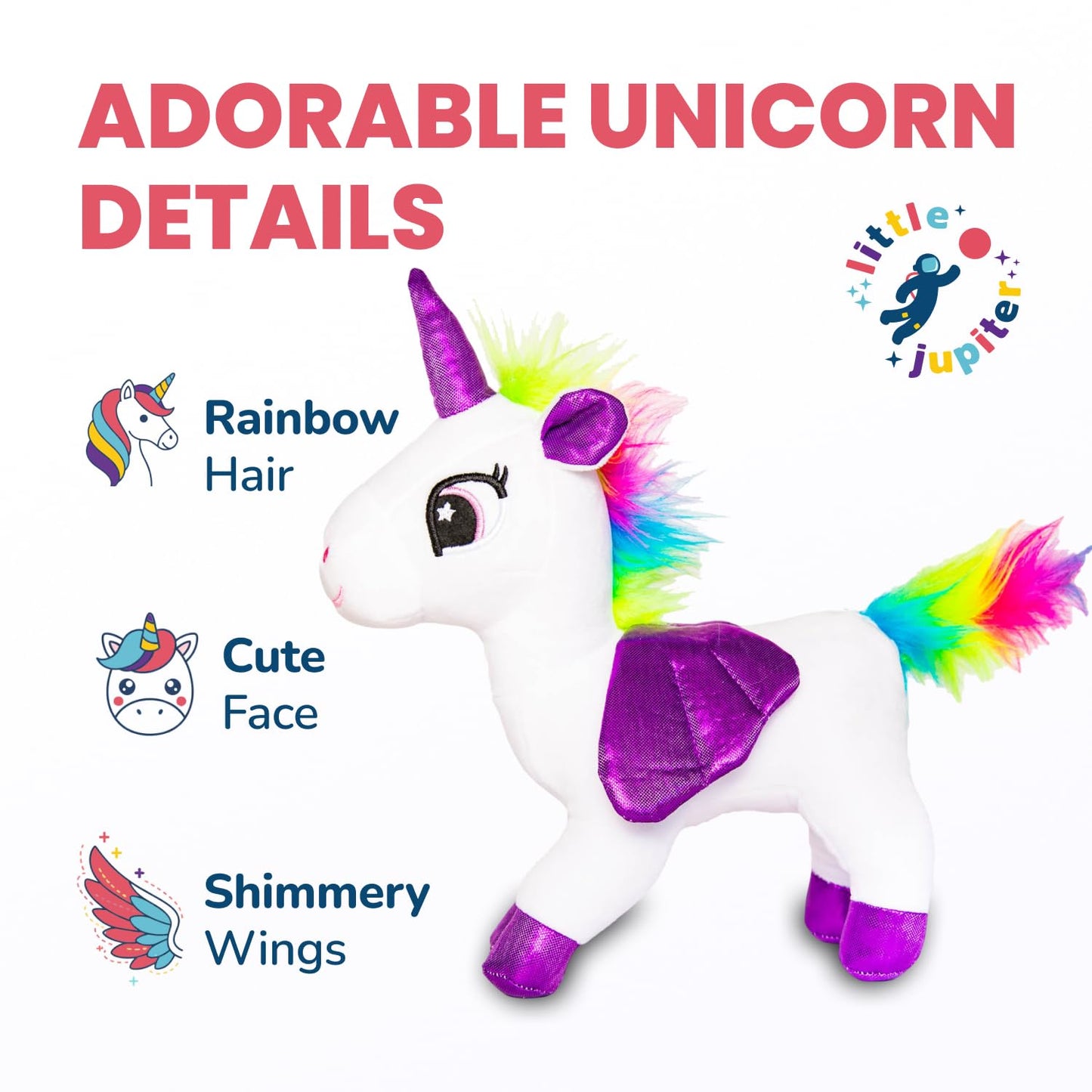 Little Jupiter Plush Pet Set w/Purse - Unicorn Stuffed Animals for Girls - Unicorn Plush - Stuffed Unicorns - Gift for Age 4-7 yrs (White Unicorn)
