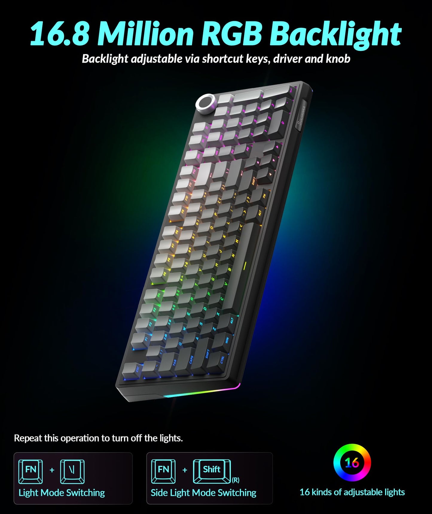 SOLAKAKA KI99 Pro 96% Wireless Mechanical Keyboard, RGB Gaming Keyboard, Hot-Swappable Pre-Lubed Switches, Gasket Structure Creamy Keyboards (Gradient-Black, Non-Silent Version)