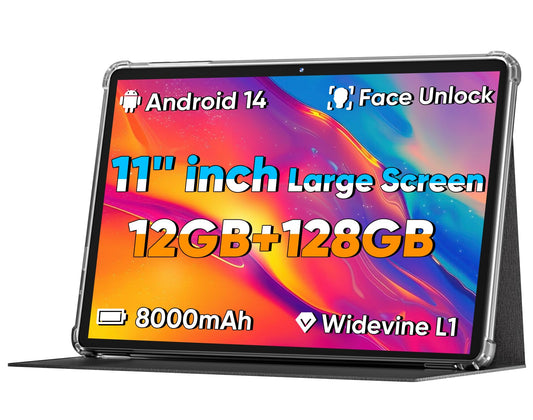 2024 Upgraded Android 14 Tablet, 11inch Tablet PC,Support Face Unlock, Octa-core CPU,12GB+128GB+512GB Expand, 8000mAh Big Battery, 18W PD Fast Charging, WiFi6, BT5.0,Touchscreen Display Tableta