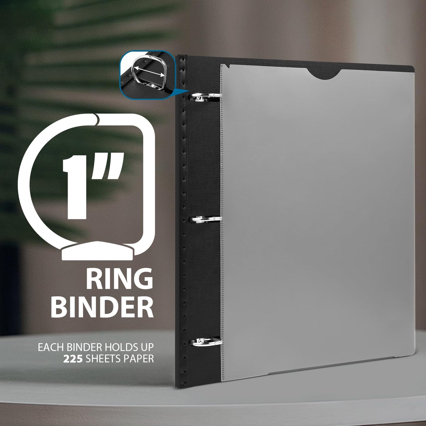 WOT I 12-Pack Telescoping 3 Ring Binder 1 Inch, Expandable Flexible Binder - Patented Design for Easy Portability, Holds 225 Sheets, Perfect for School, Office&Home Organization, Black