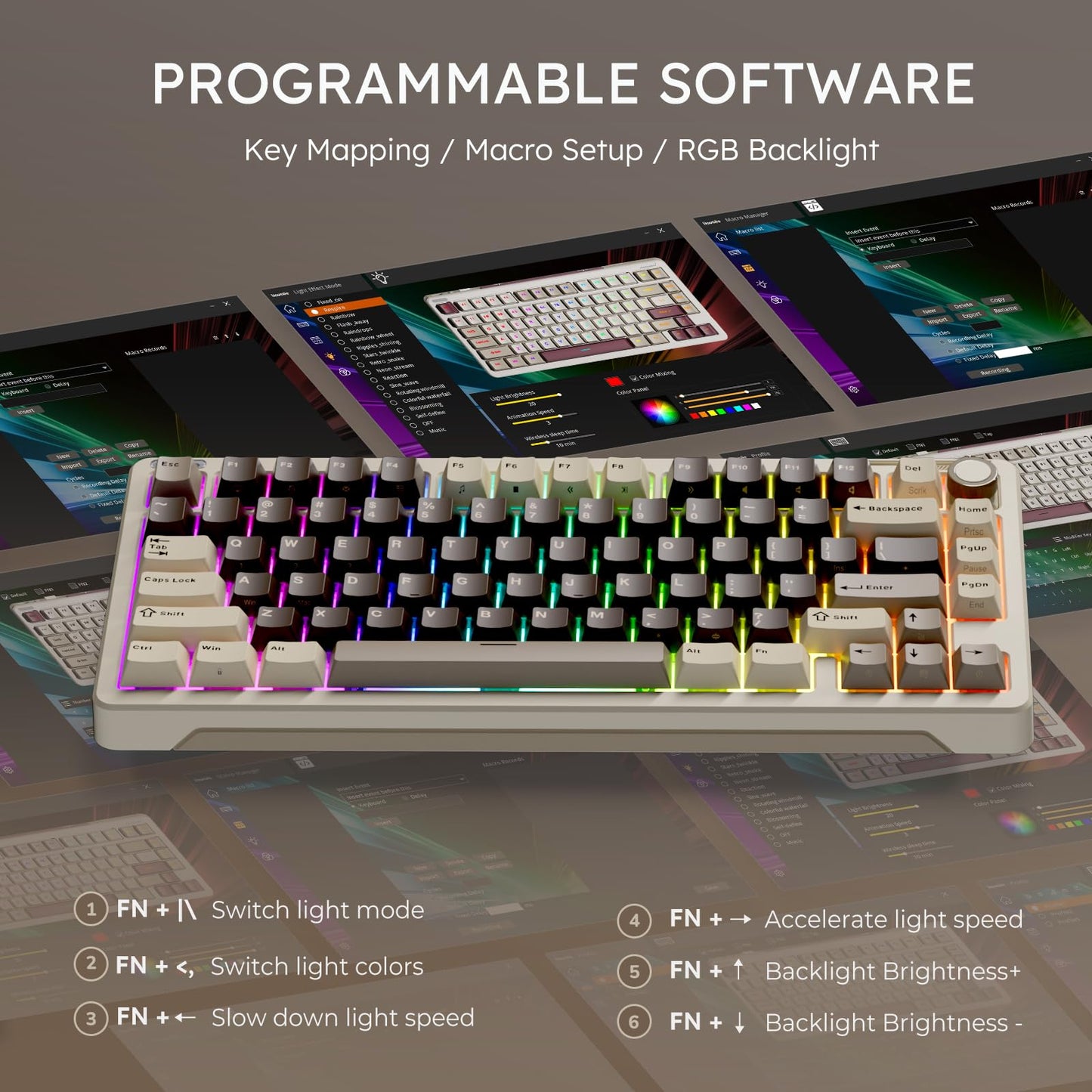 iLovBee B75 Wireless Mechanical Keyboard, 75% Percent Gaming Keyboard w/Bluetooth/2.4GHz/USB Wired, Creamy Hot Swappable Keyboards with Knob, Gasket Mounted PBT keycaps, Pre-Lubed Linear Switches