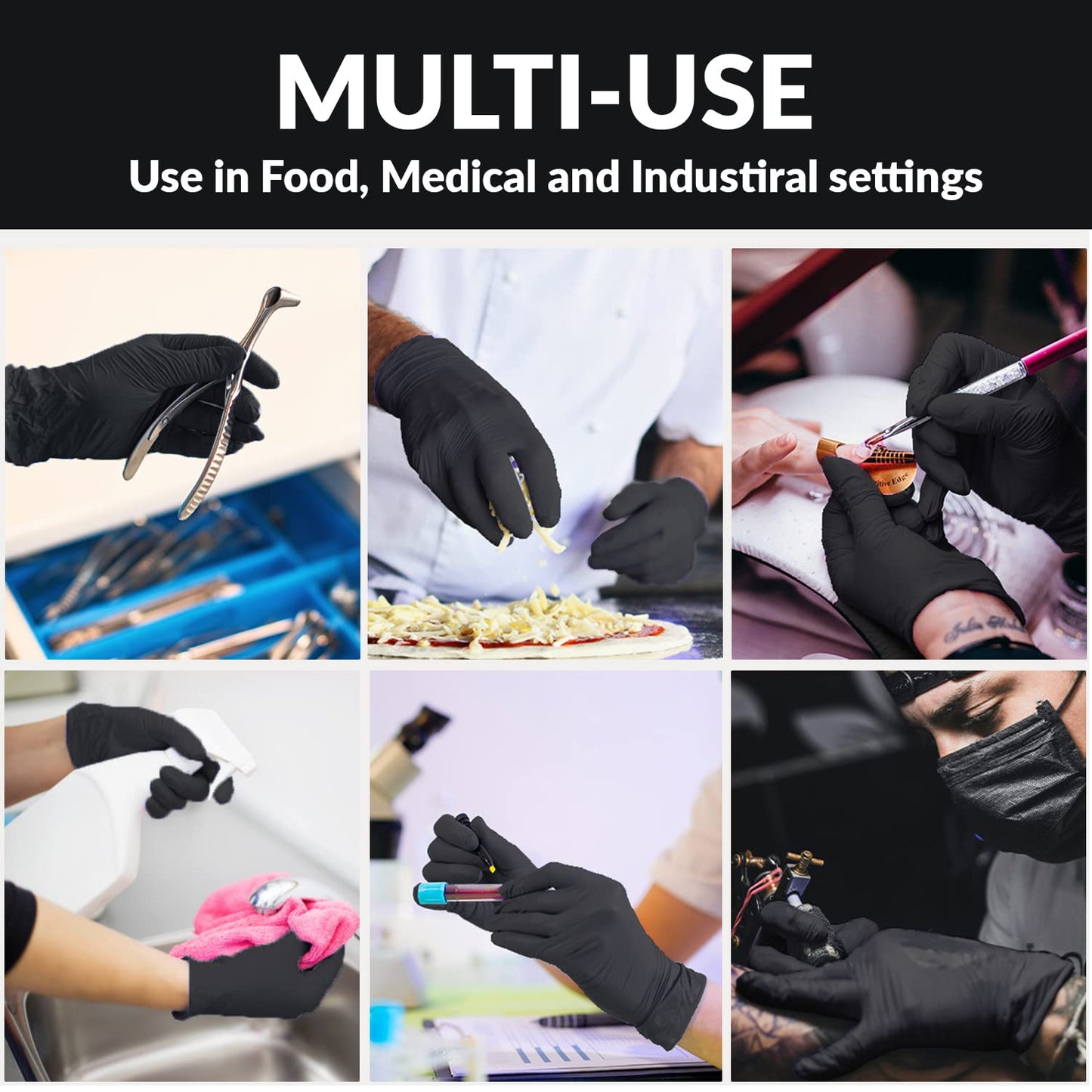Klex Nitrile Exam Gloves - Medical Grade, Powder Free, Rubber Latex Free, Disposable Examination Grade Glove, Food Safe, Black, Medium, 1000 Count
