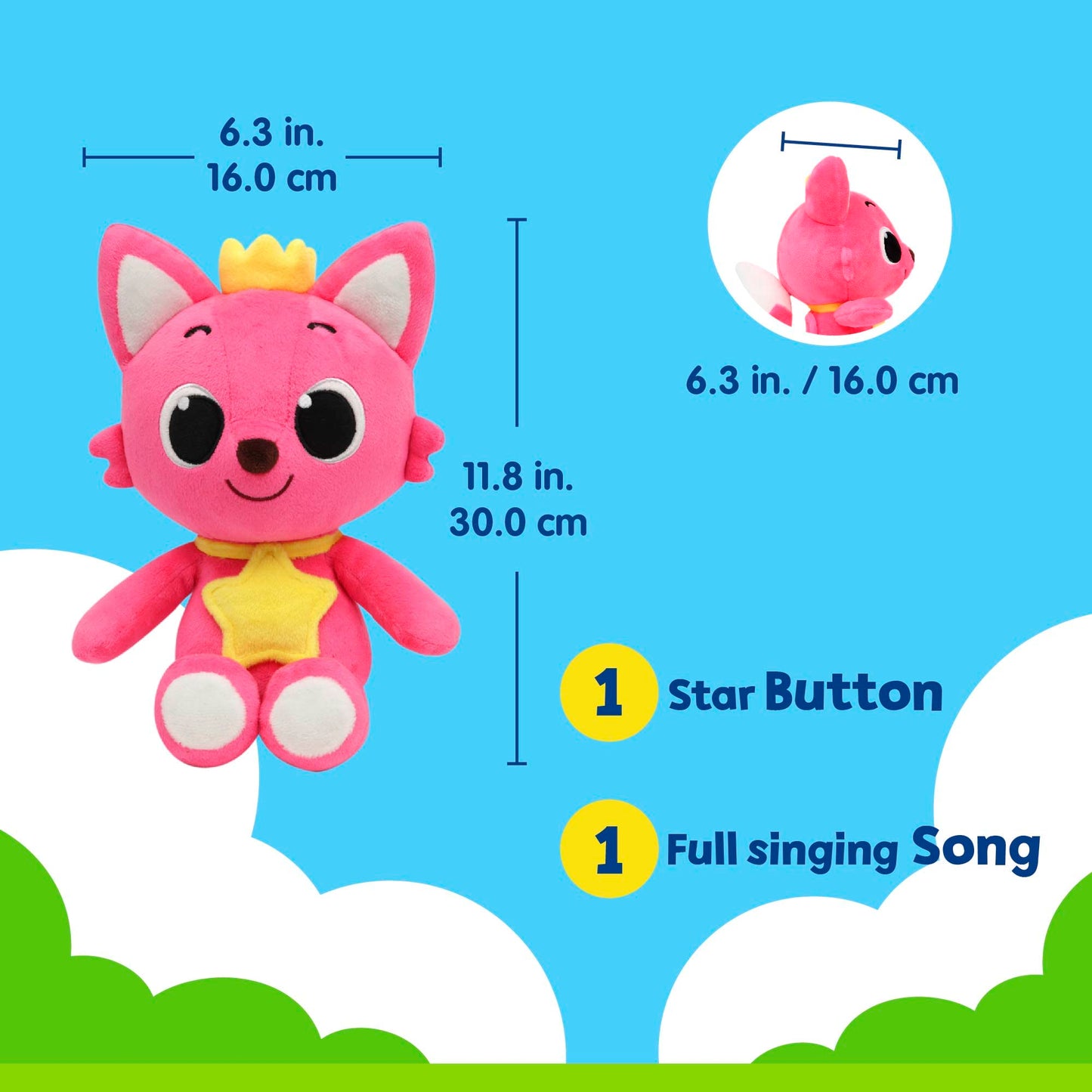 Pinkfong Singing Plush Toy - Interactive Musical Stuffed Animal, Sound Feature - Toddler, Infant (12 inches - 30 cm)