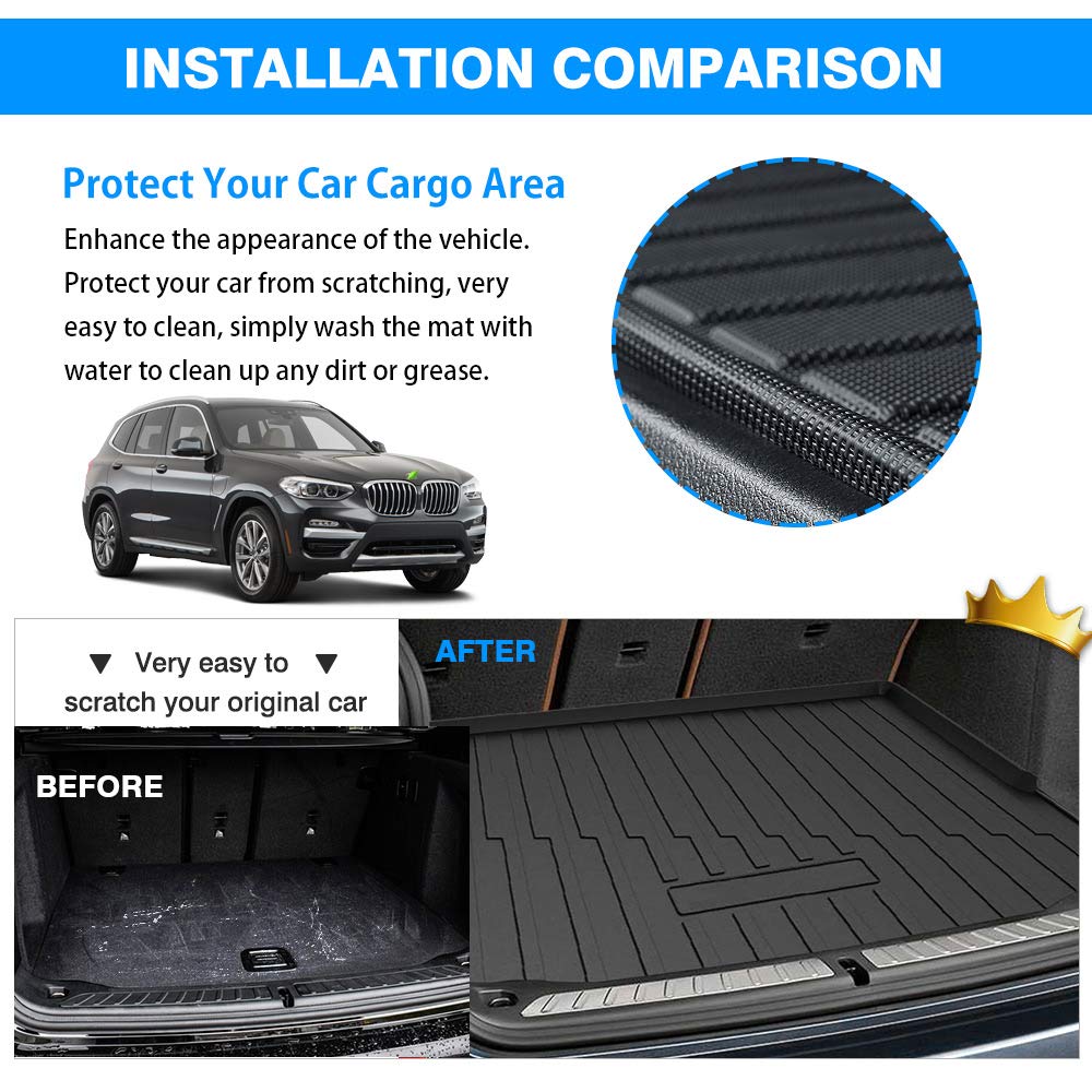Powerty Trunk Mat for 2018-2023 2024 BMW X3 G01 Accessories Cargo Mats TPO All Weather Cargo Liner Heavy-Duty Trunk Liners (Not Fit X3 xDrive 30e)