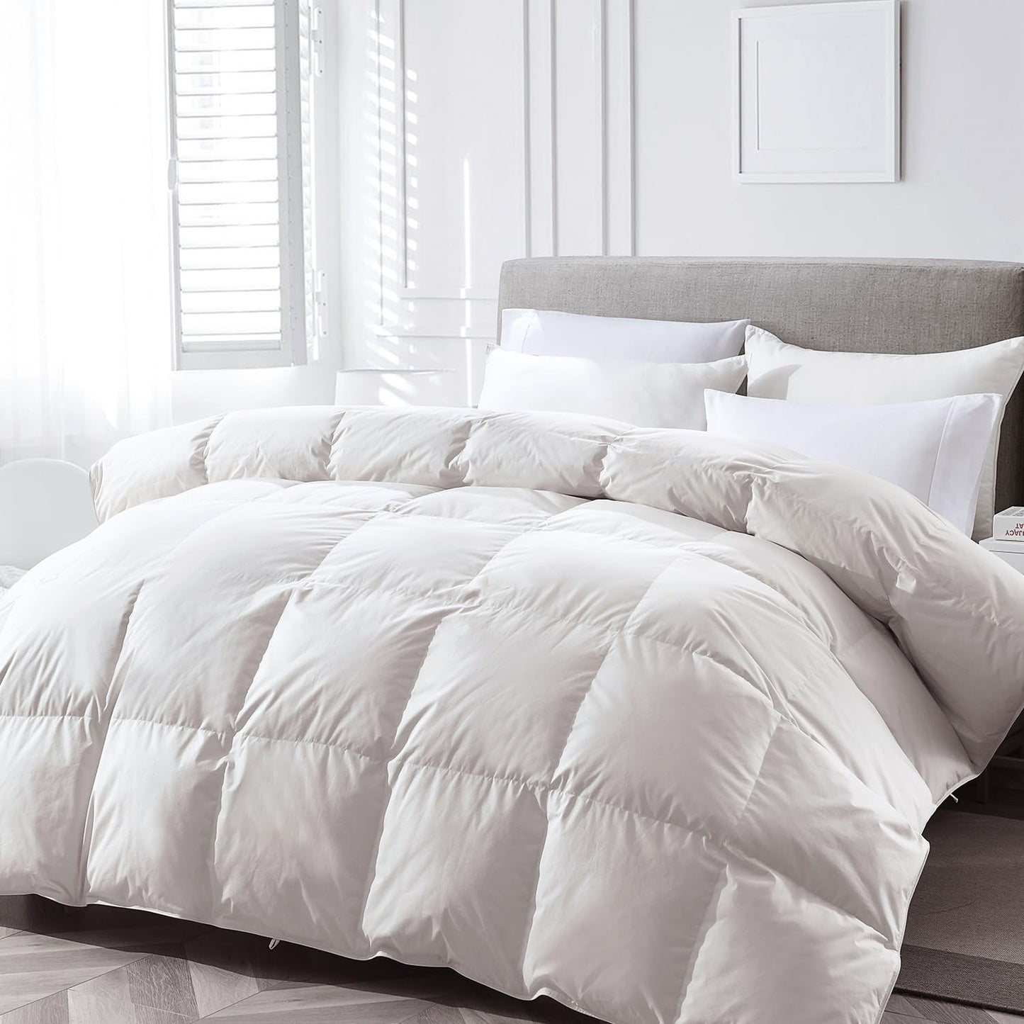 APSMILE Lightweight Down Feather Fibers Comforter Full/Queen Size, Fluffy Duvet Insert for Warm Weather/Hot Sleepers -Ultra Soft 100% Organic Cotton Cover, High FP Summer Duvet (White, 90x90)