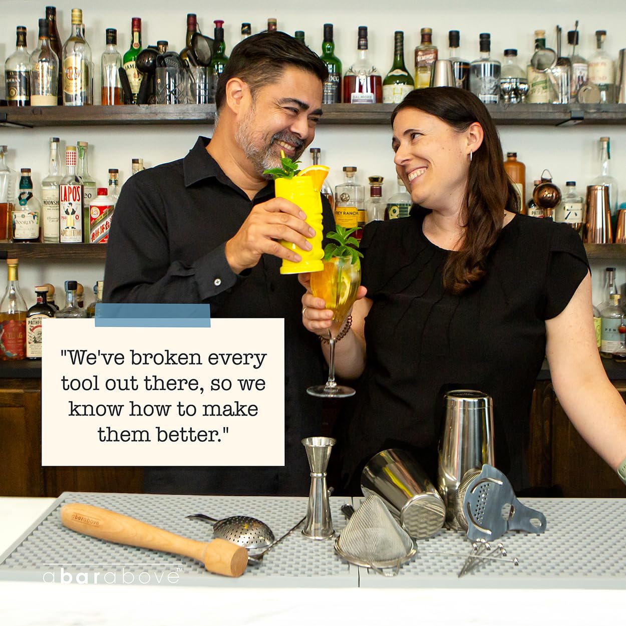 A Bar Above 14-Piece Stainless Steel Bartender Kit, Premium Professional Barware Set for Home Bars and Mixologists, Includes Cocktail Shaker, Jigger, Spoon, Strainers, Muddler, Picks, and More
