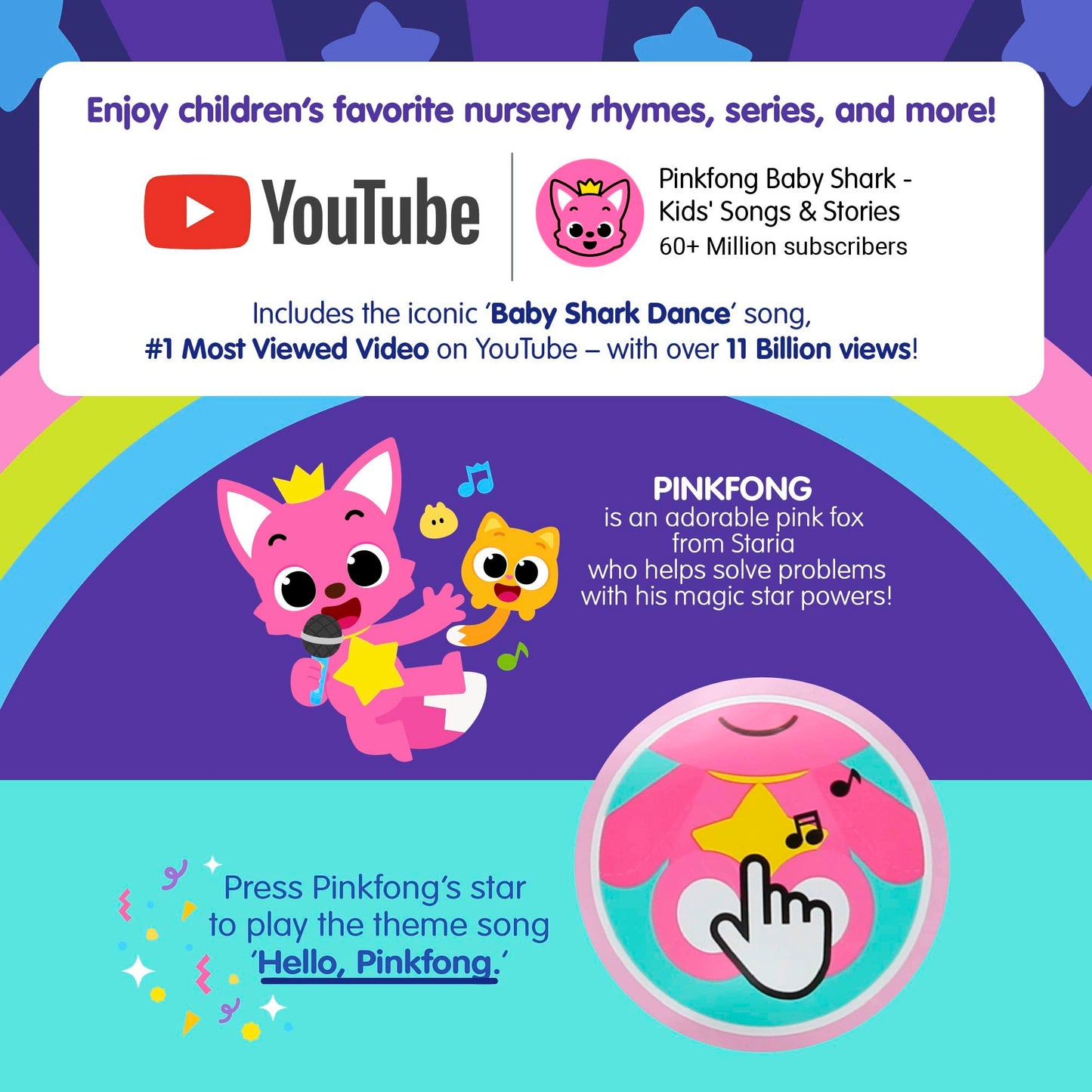 Pinkfong Singing Plush Toy - Interactive Musical Stuffed Animal, Sound Feature - Toddler, Infant (12 inches - 30 cm)