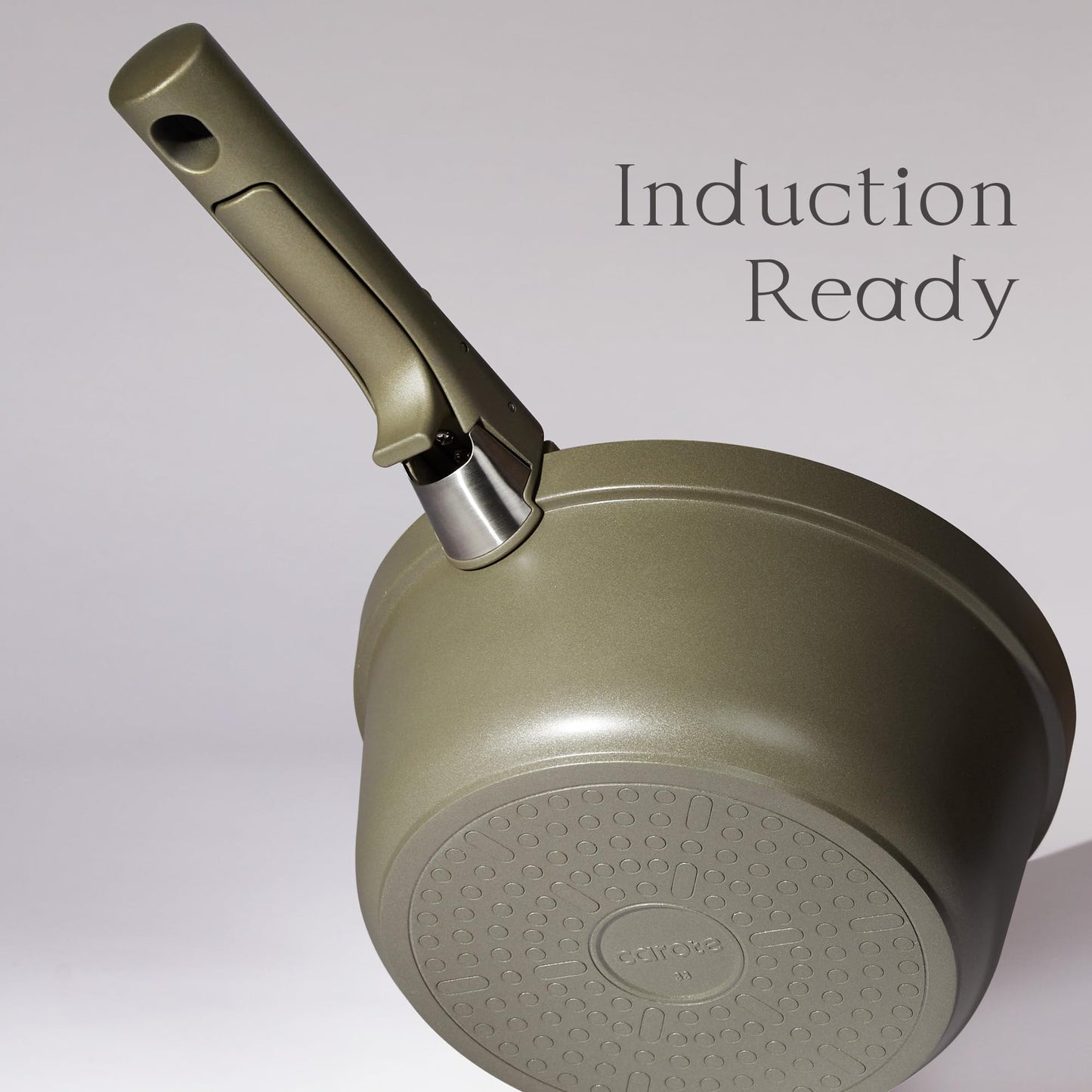 CAROTE Ceramic Saucepan Set 5.5QT/3QT/2QT，Nonstick Cooking Pots Set with Detachable Handles，Non-toxic Stock Pots with Lid，Induction Comptable，PFAS and PFOA Free，Olive Green