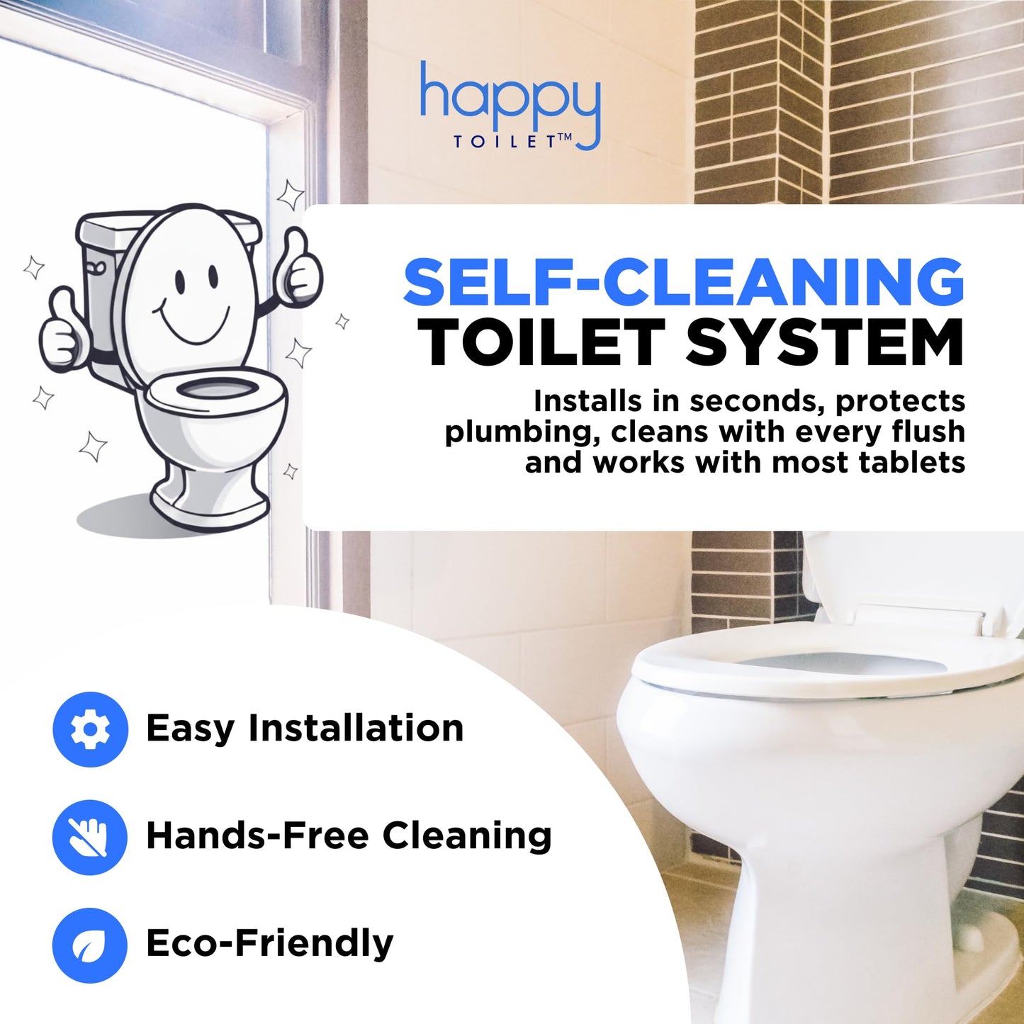 Happy Toilet Cleaner Original Toilet Bowl Tablet Holder Automatic Toilet Bowl Cleaner - Easy Install Toilet Tablet Holder, Auto Toilet Cleaning System Tank Caddy, Septic Safe Flush, Made in USA (2PK)